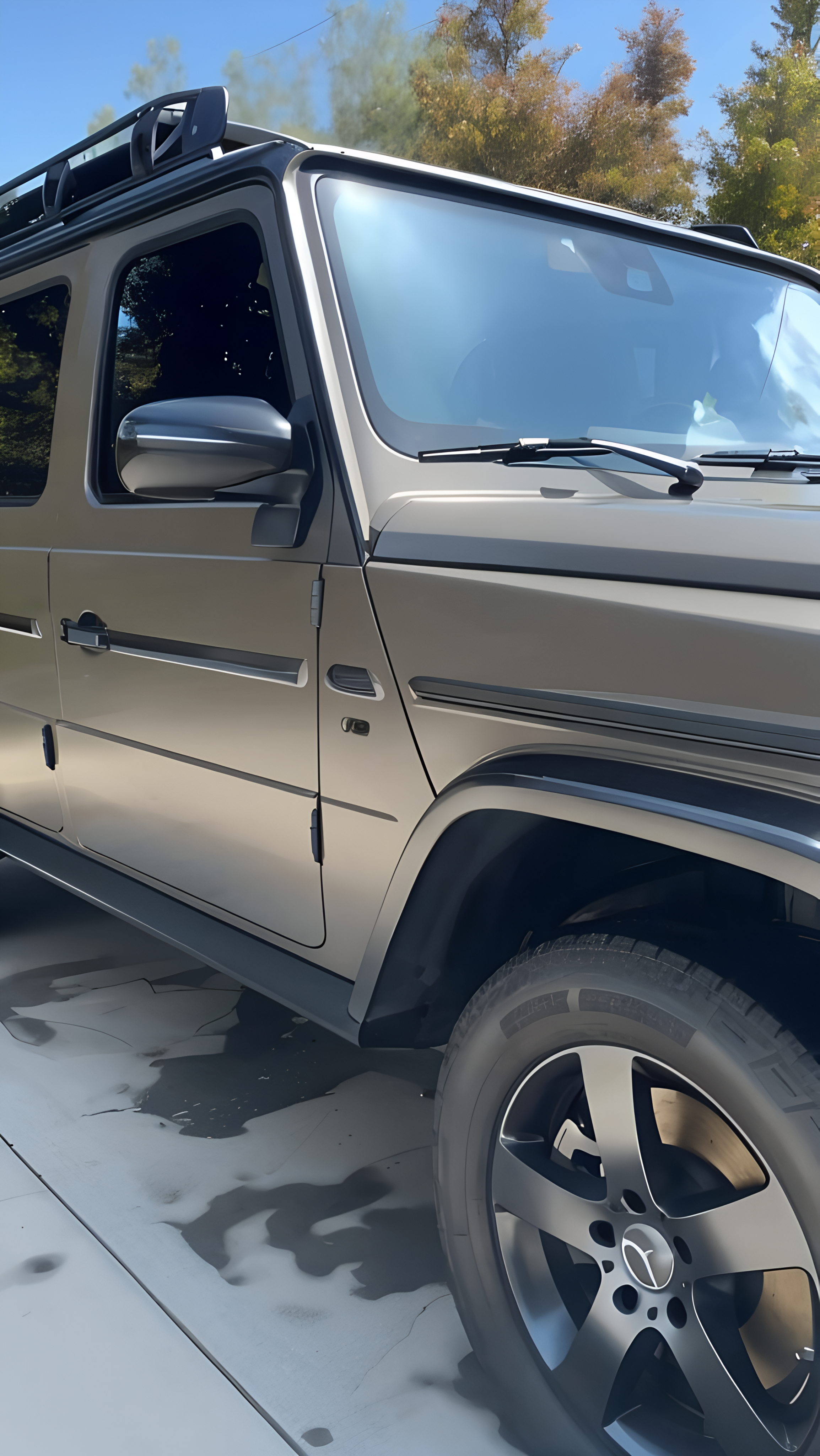 Professional mobile car detailing service on silver Mercedes G-Wagon SUV in Los Angeles and SGV driveway showing premium luxury vehicle maintenance and ceramic coating application.