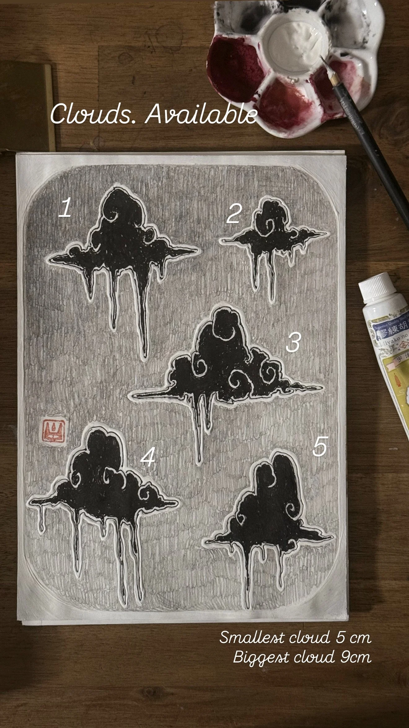 Clouds. Available: 1 - 350€, 2 - 250€, 3 - 400€, 4 - 350€, 5 - 300€