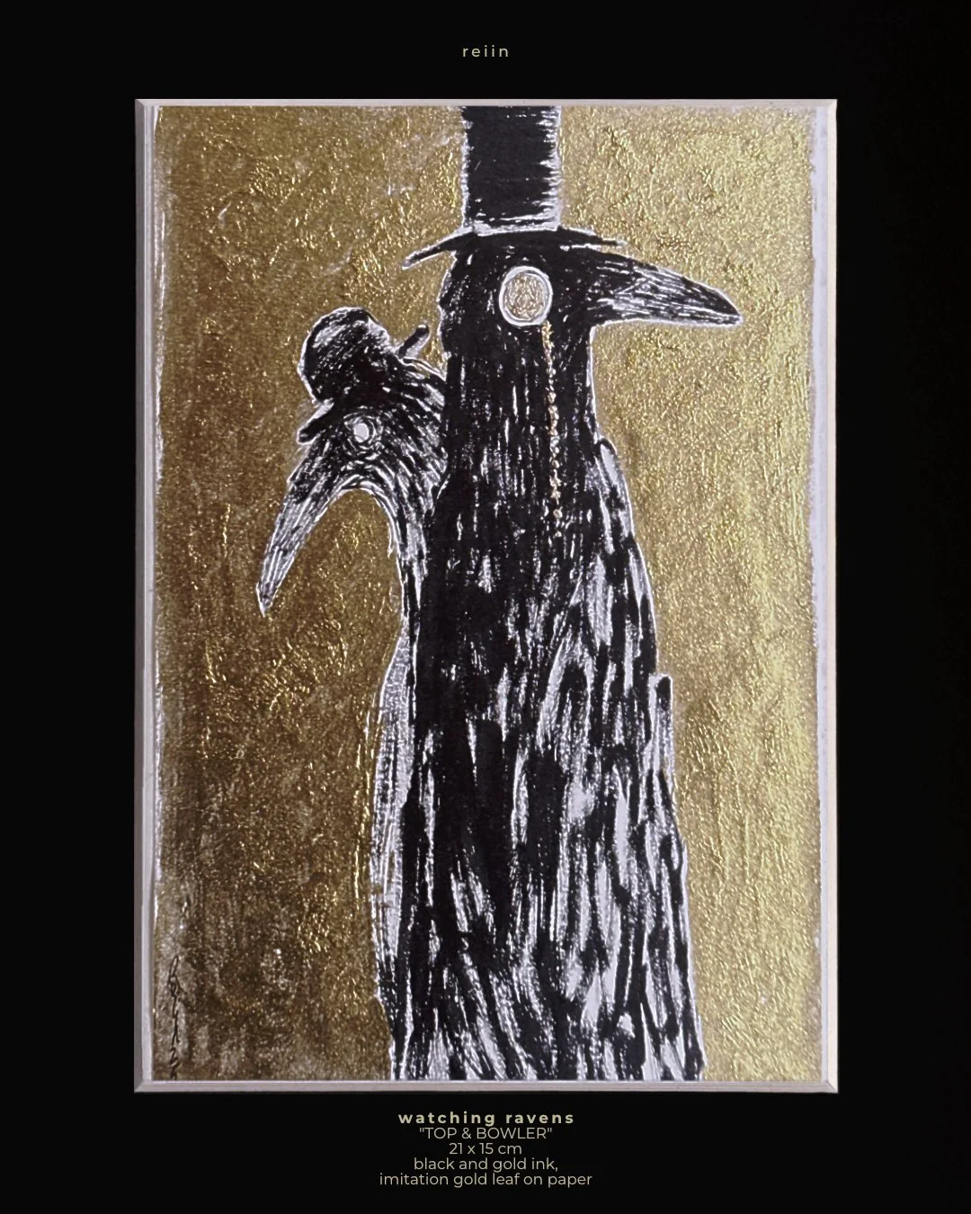 "watching ravens: Top & Bowler" Framed Original Painting