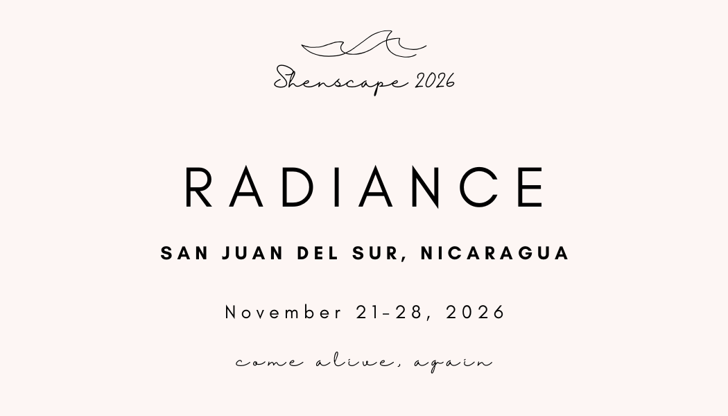 Shenscape San Juan Del Sur, Nicaragua Retreat November 21-28, 2026 black words on a pale pink background.