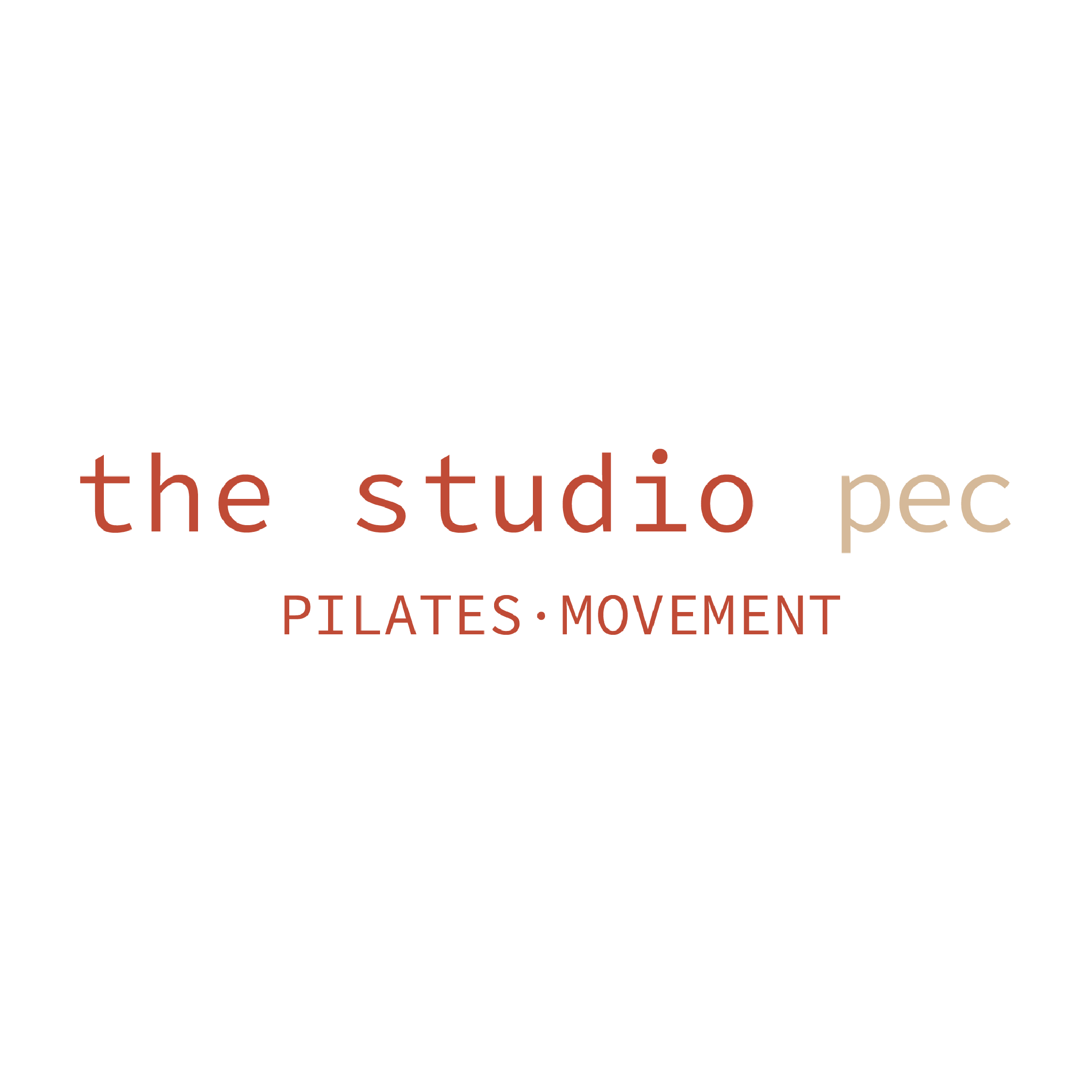 the studio pec logo written in burnt orange with the words pilates and movement below