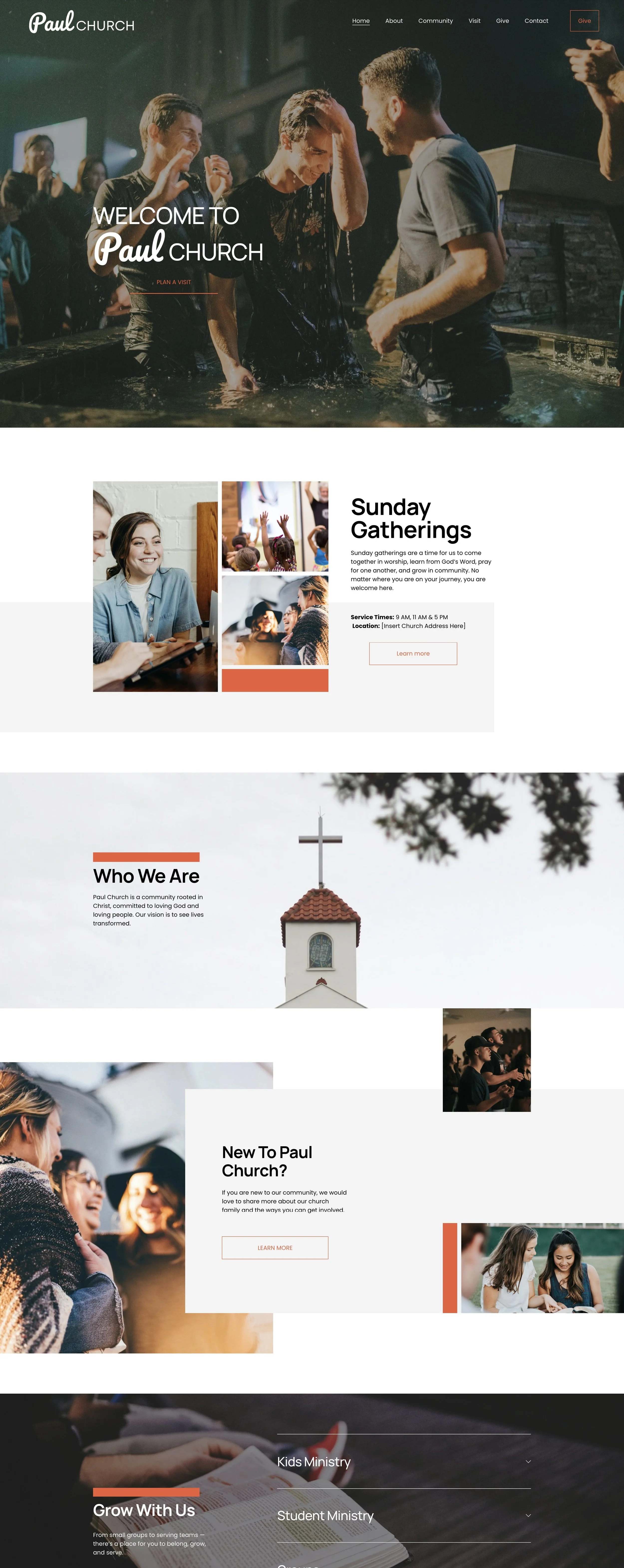The homepage of the Simon-Peter Church website.  Bring your church community online with the Simon-Peter Squarespace template. Designed for churches and faith-based organizations, this bold and modern website template makes it easy to share sermons,