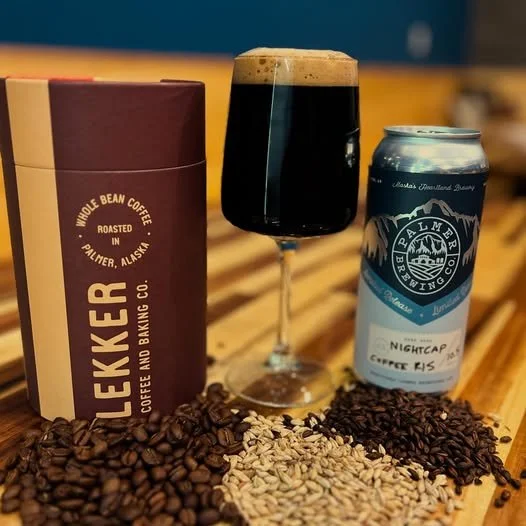 Palmer Brewing coffee beer shown with locally roasted coffee