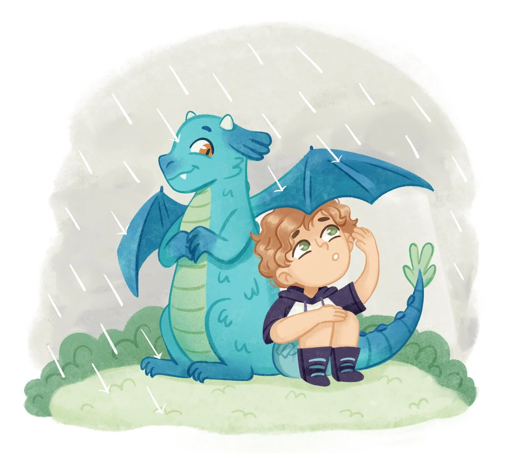 spot illustration boy and dragon