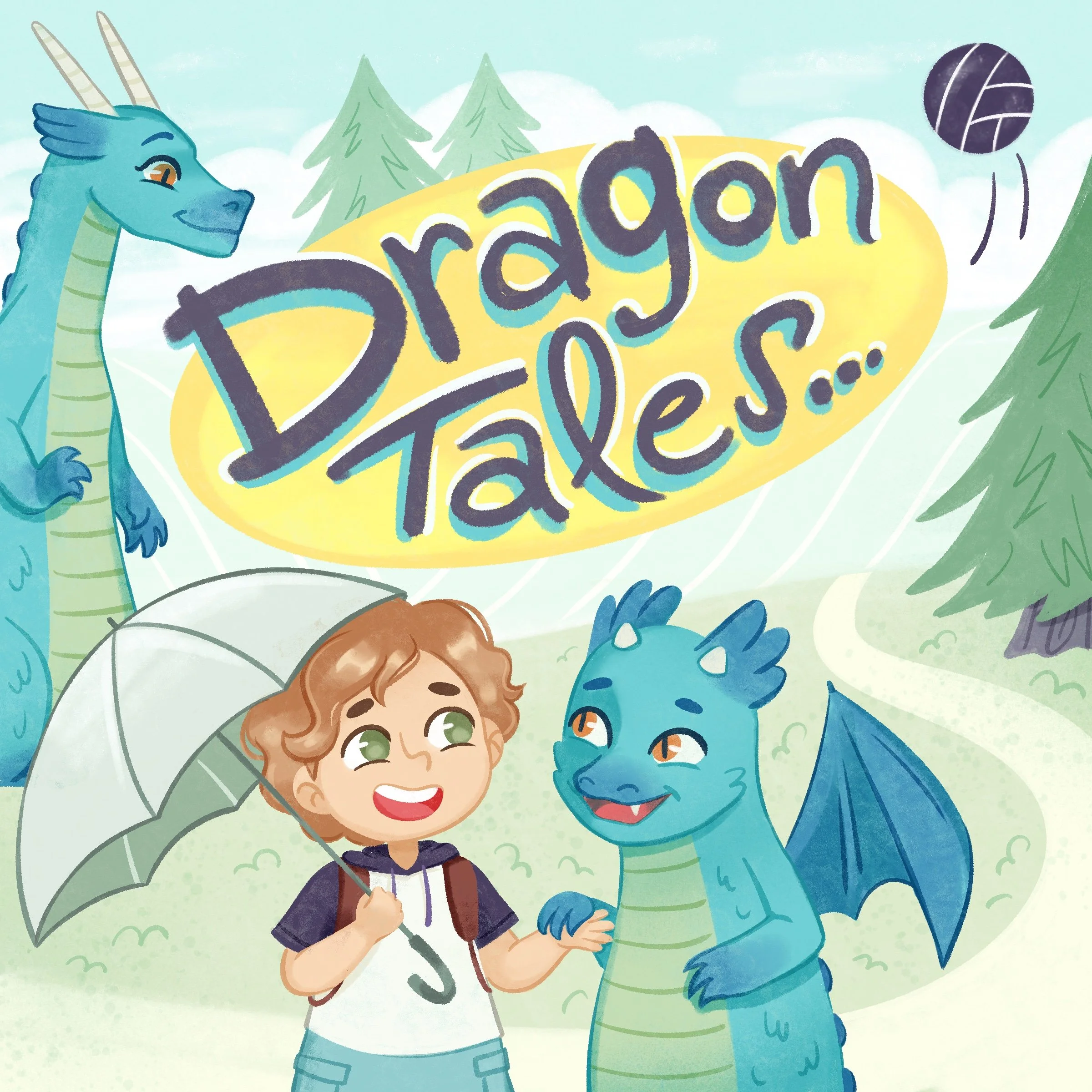 illustrated children's book cover boy with dragon