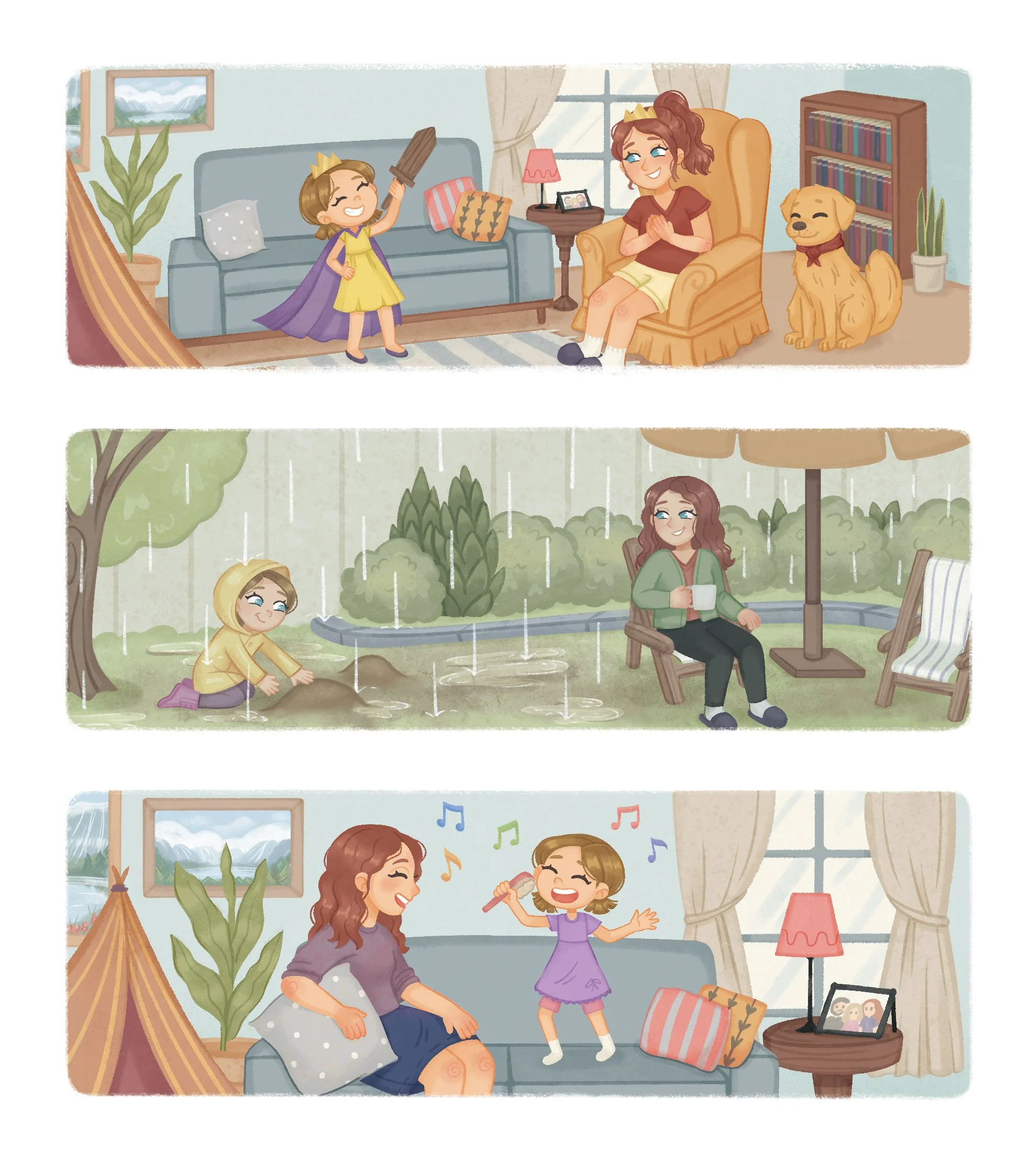 spot illustration of mom and daughter having fun