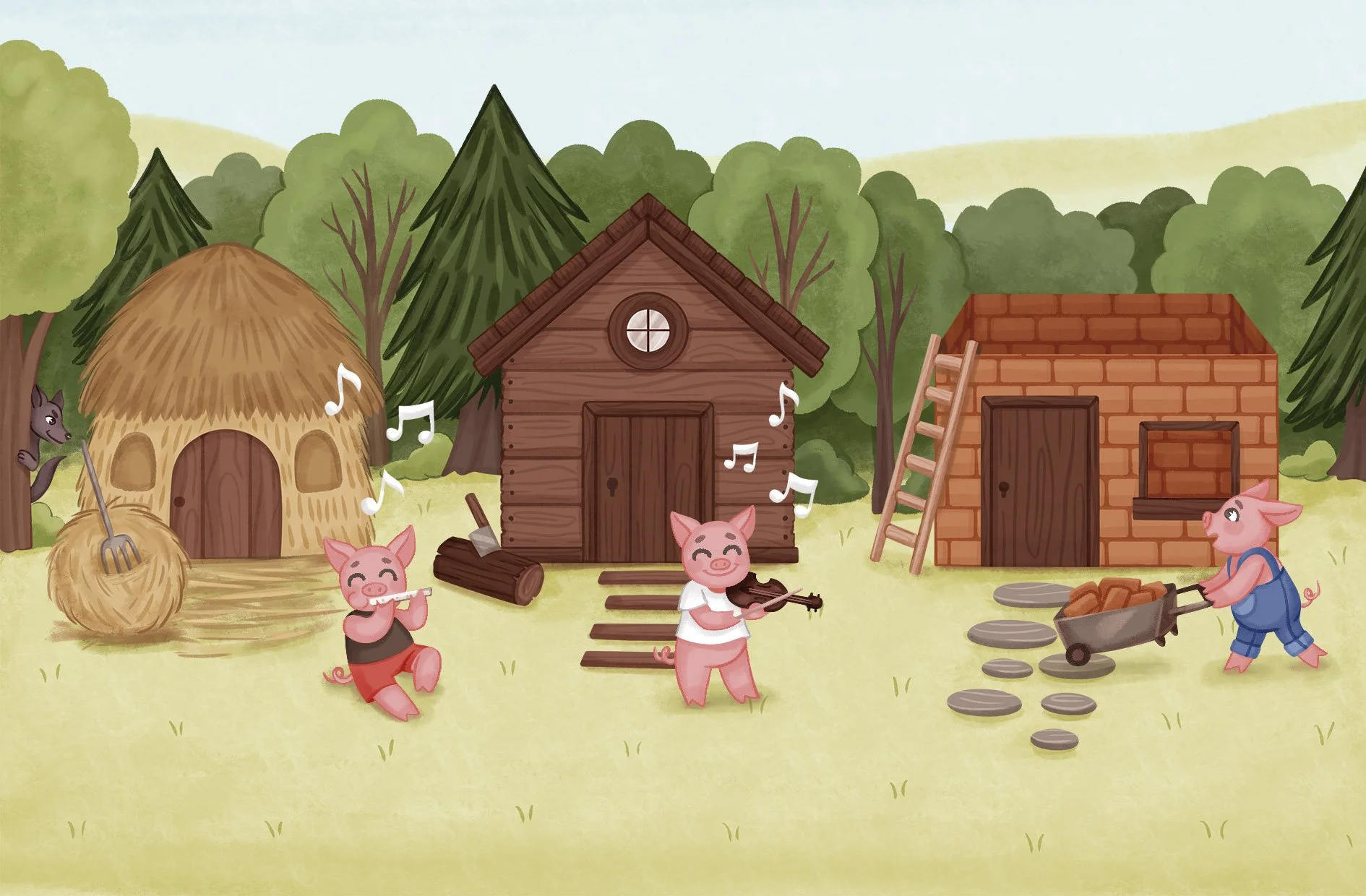 art pigs building their houses