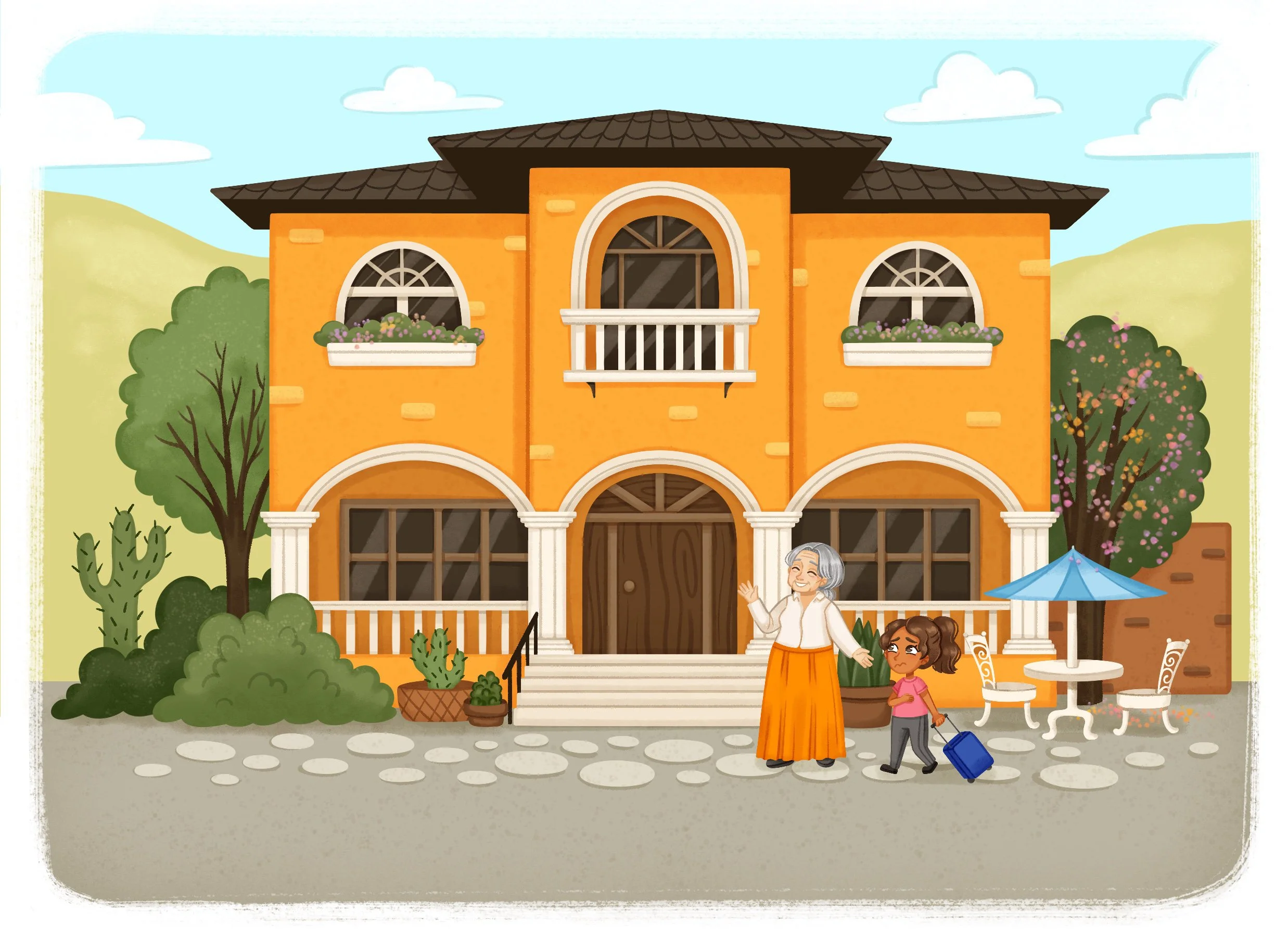 illustration of a house and family