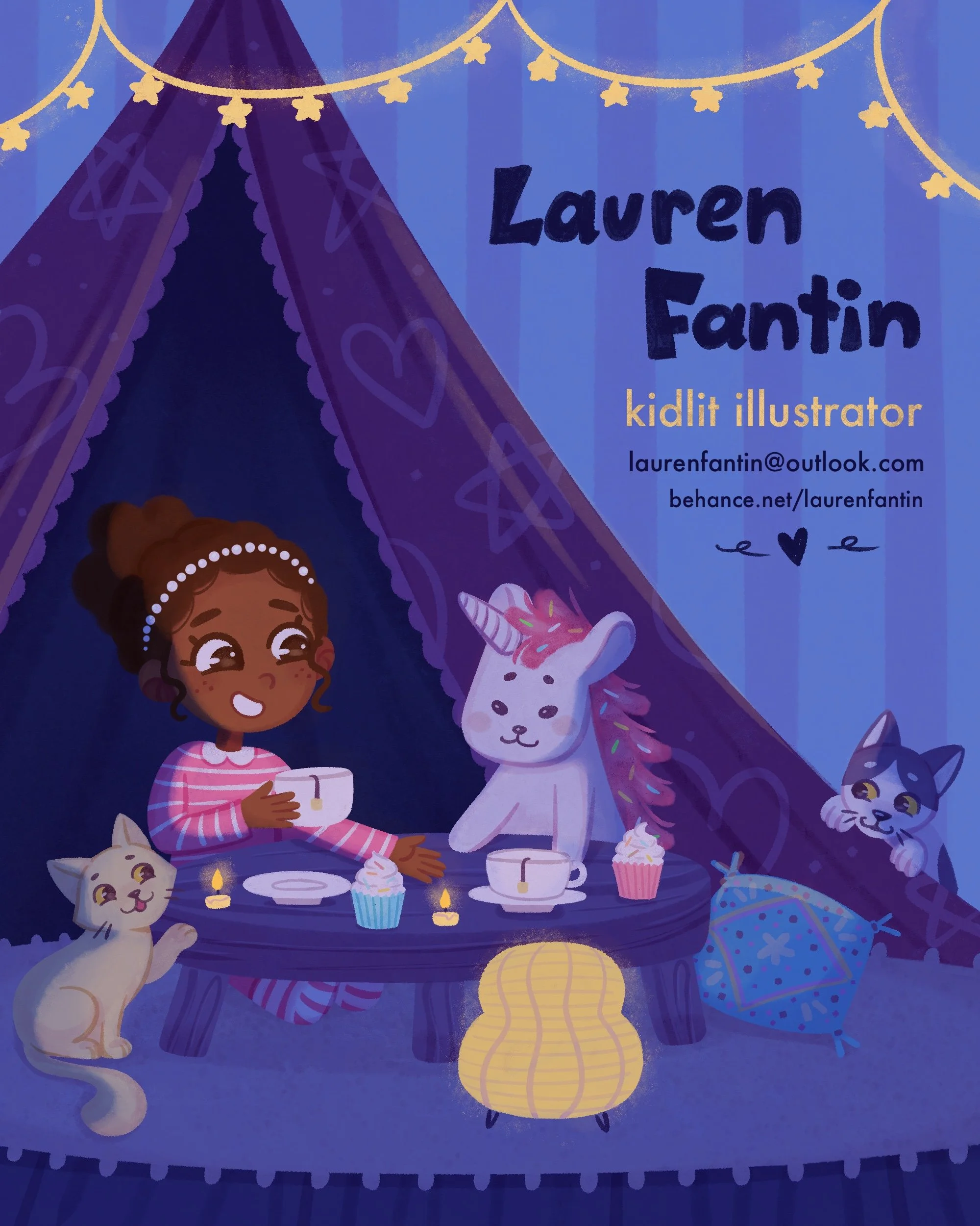 illustration of a girl having a tea party sleepover
