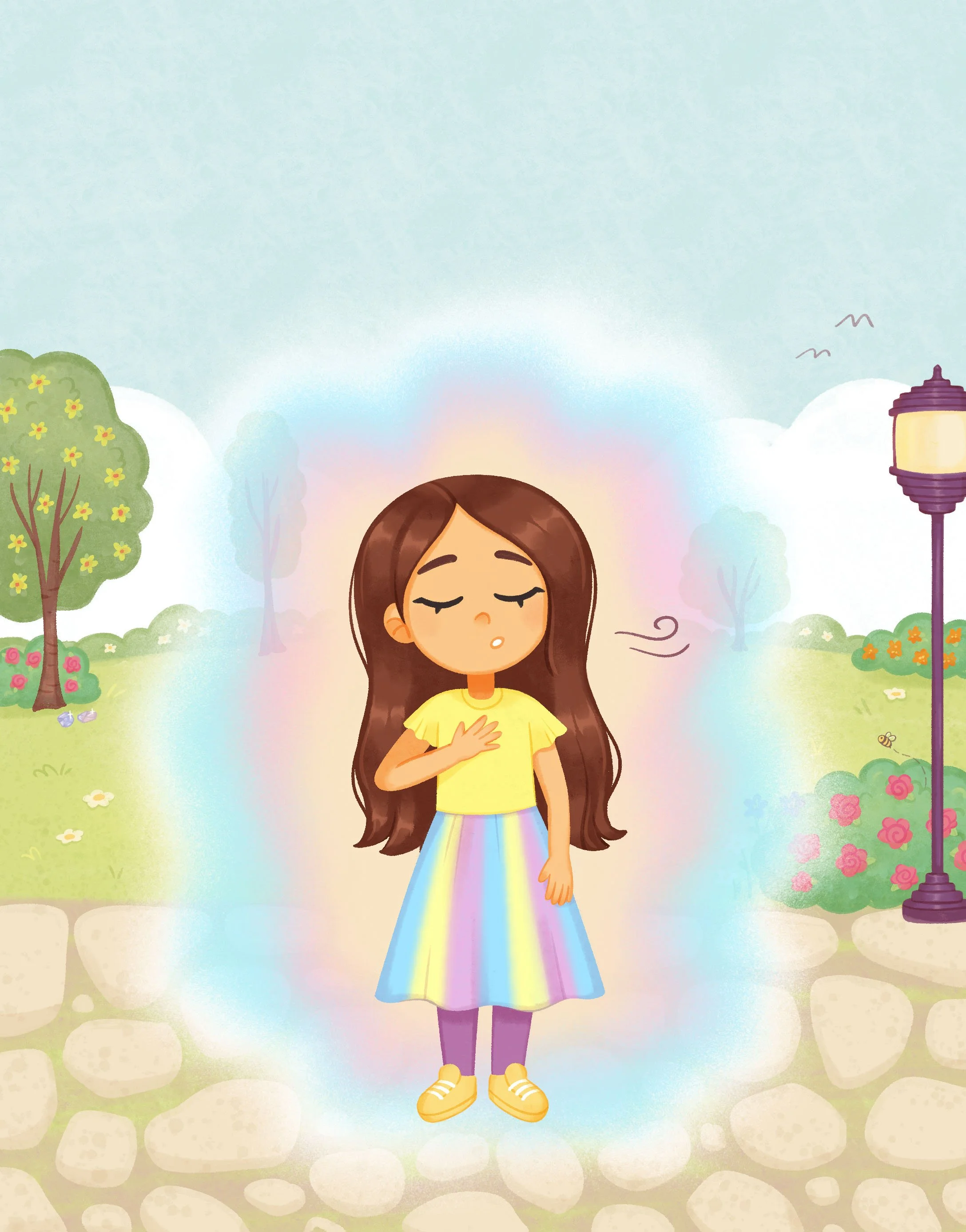 art of girl calming down through breathing exercises
