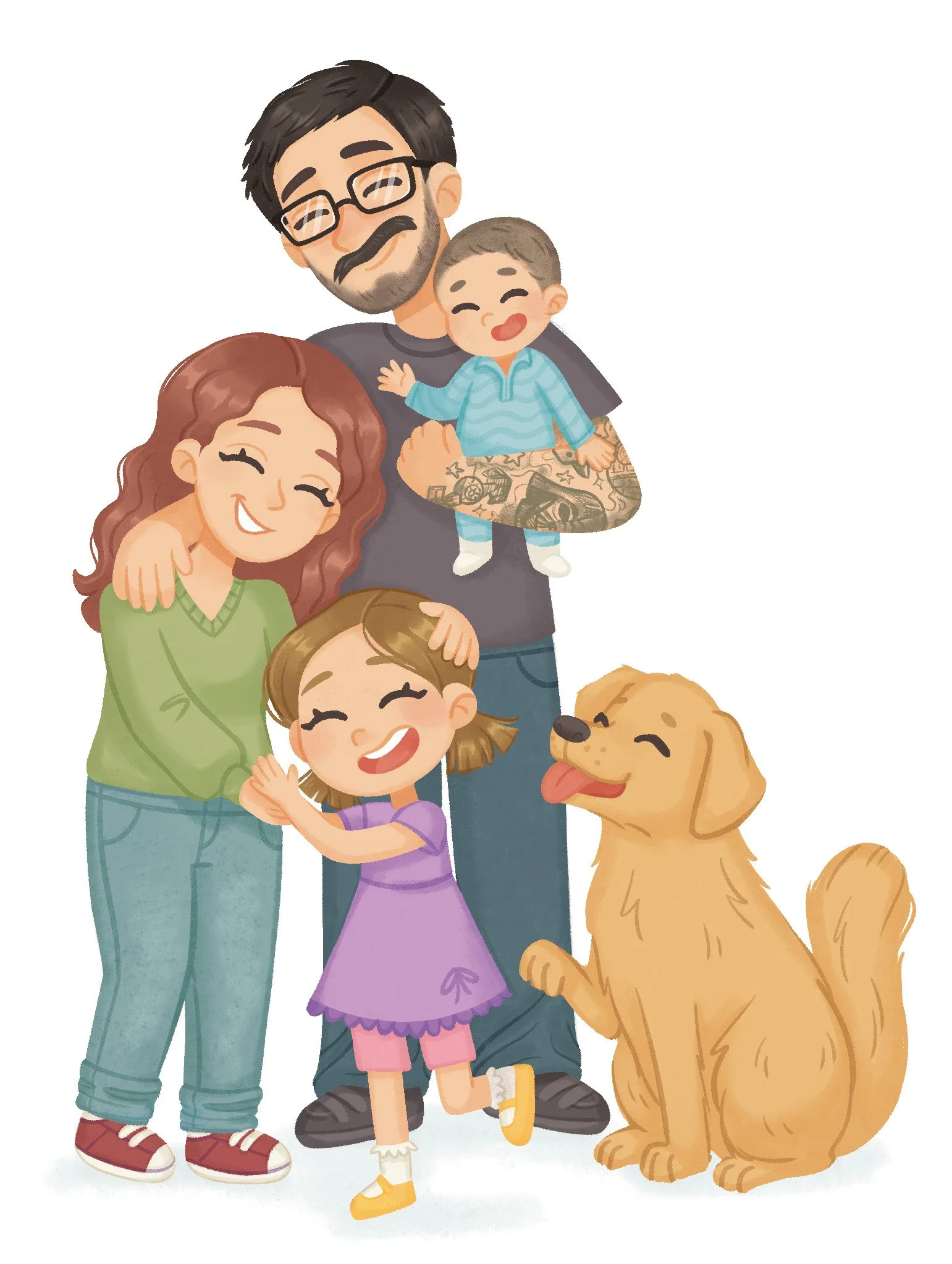 spot illustration of loving family hugging