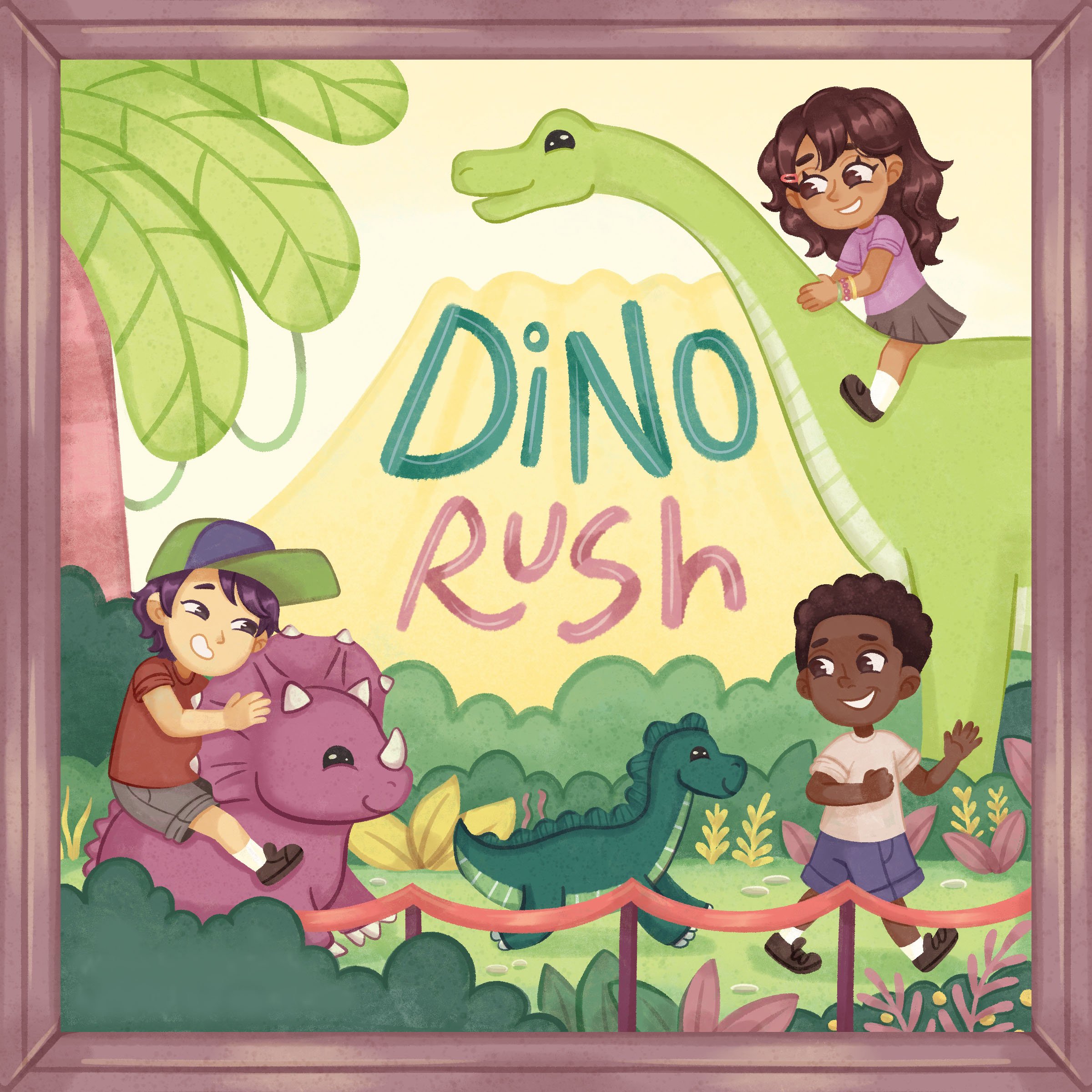 illustrated book cover of children and dinosaur