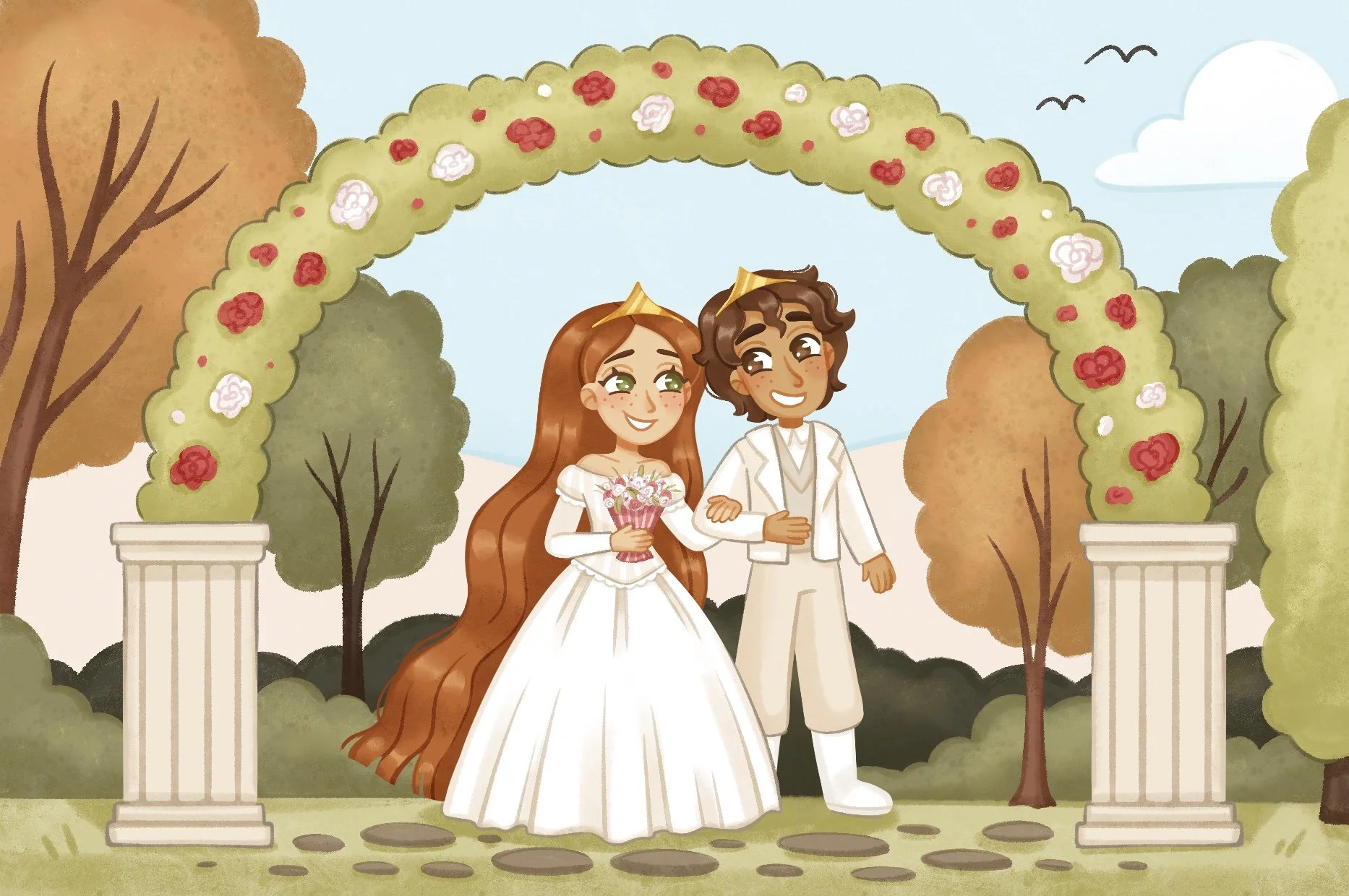 happy ending wedding ceremony illustration