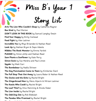 Miss B’s Year 1 Story List