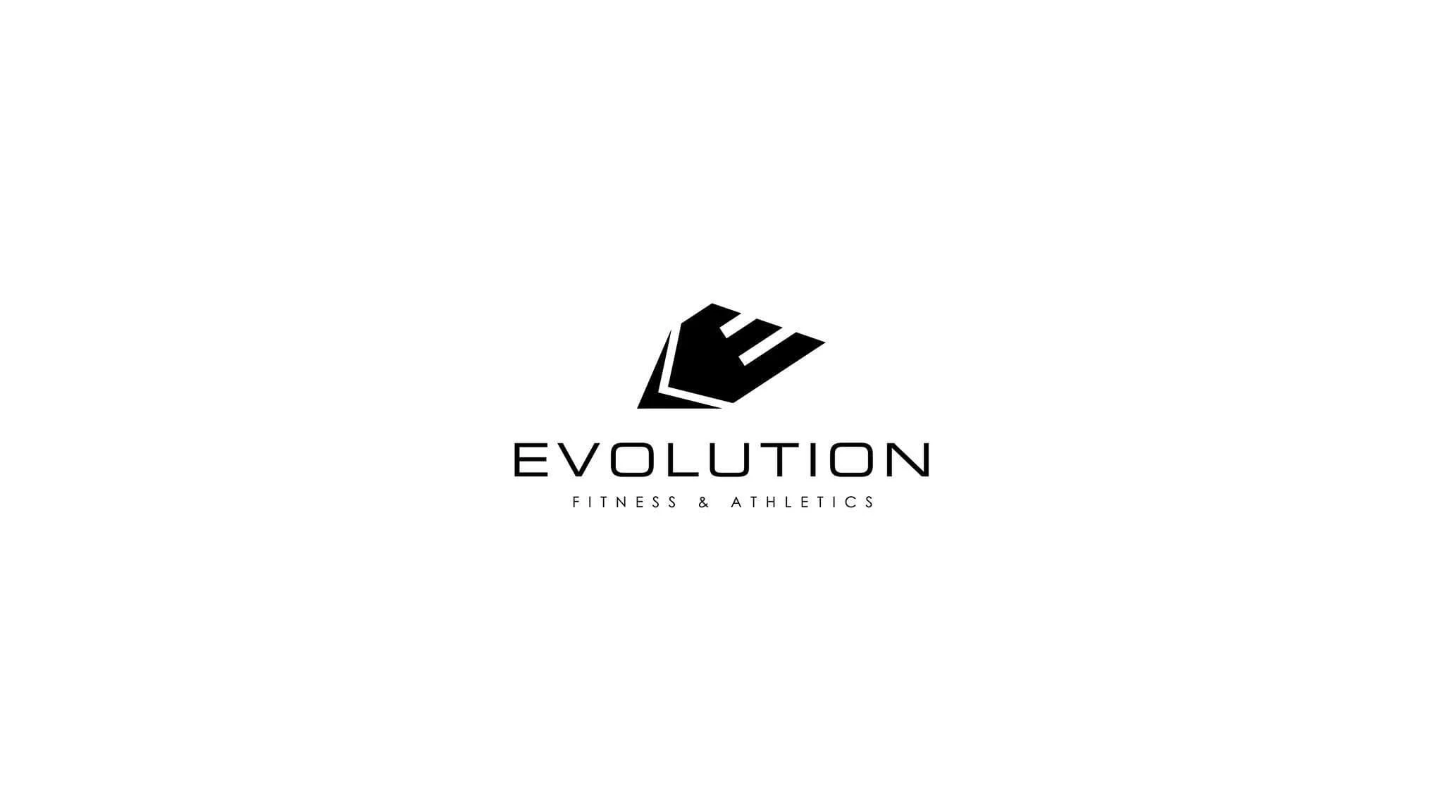 A logo for Evolution Fitness & Athletics featuring a stylized black arrow design above the word 'EVOLUTION'. 