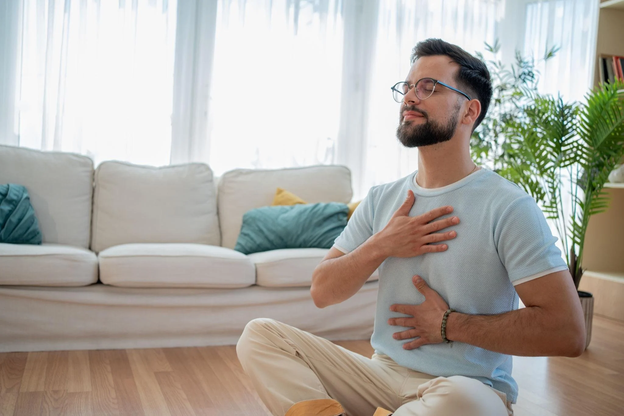 Adult practicing relaxation techniques to manage chronic anxiety and support mental health wellness in Arizona