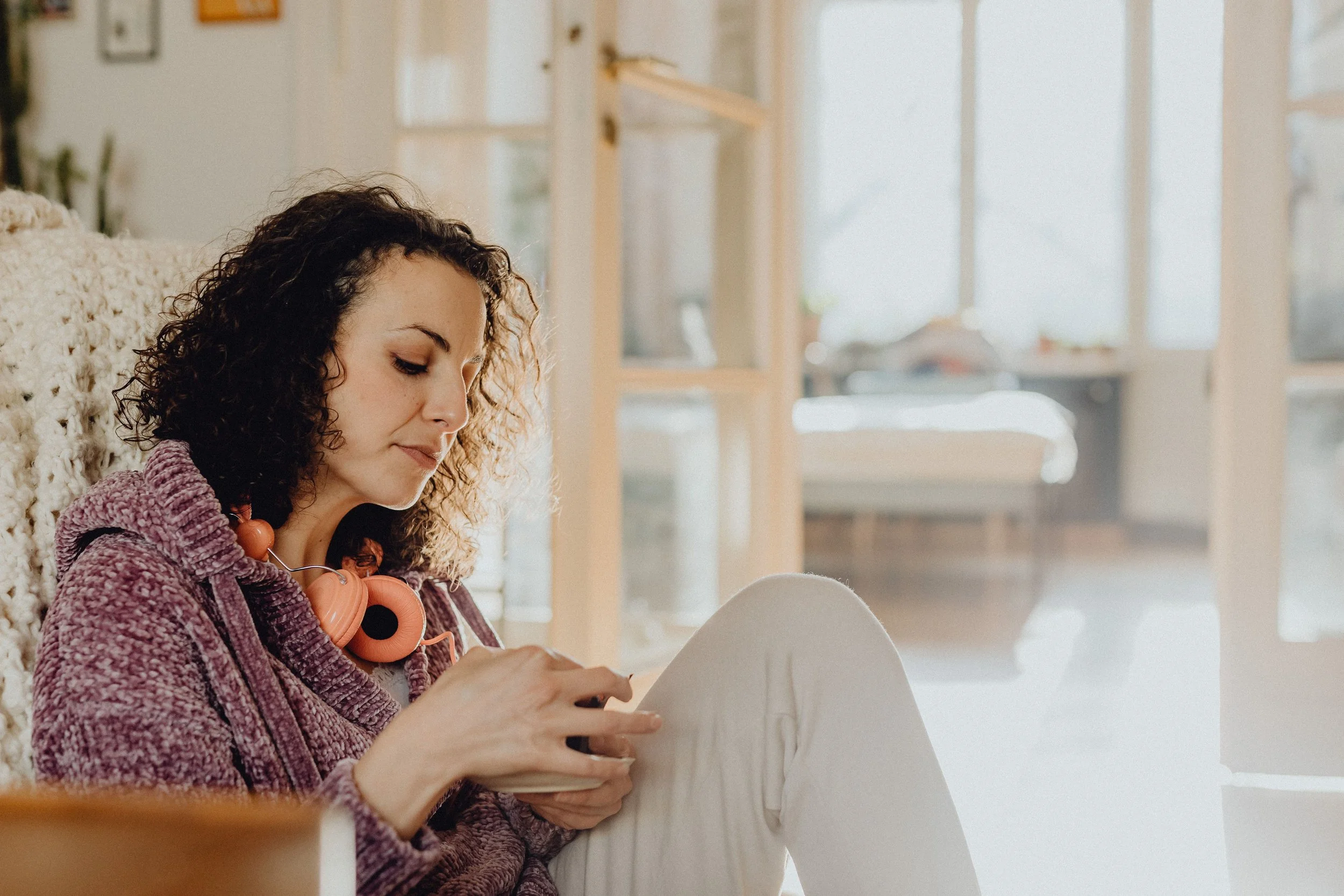 A woman relaxing at home.