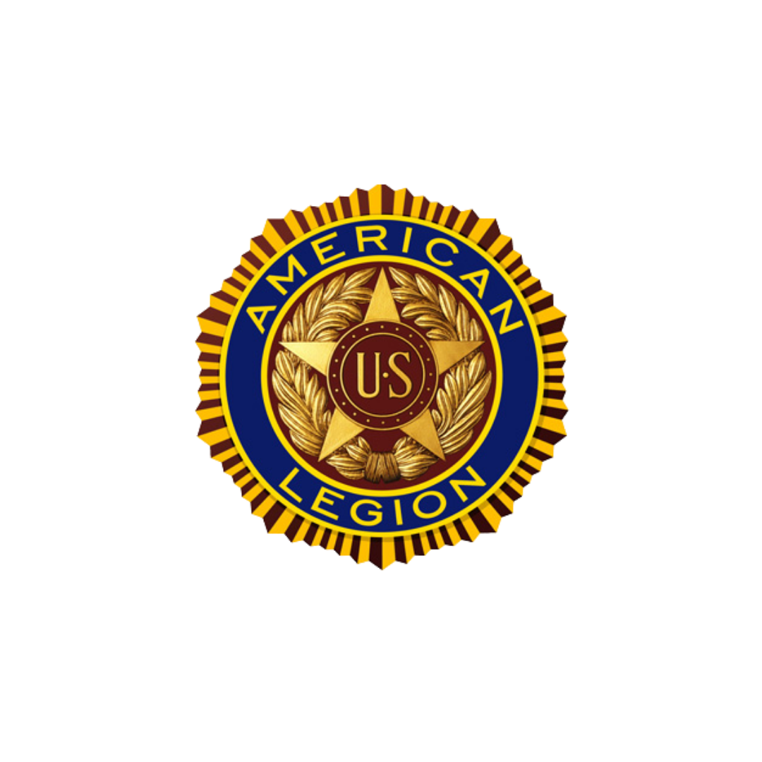 Seal of the American Legion with a gold star, Laurel wreath, and the words 'AMERICAN LEGION' around it.