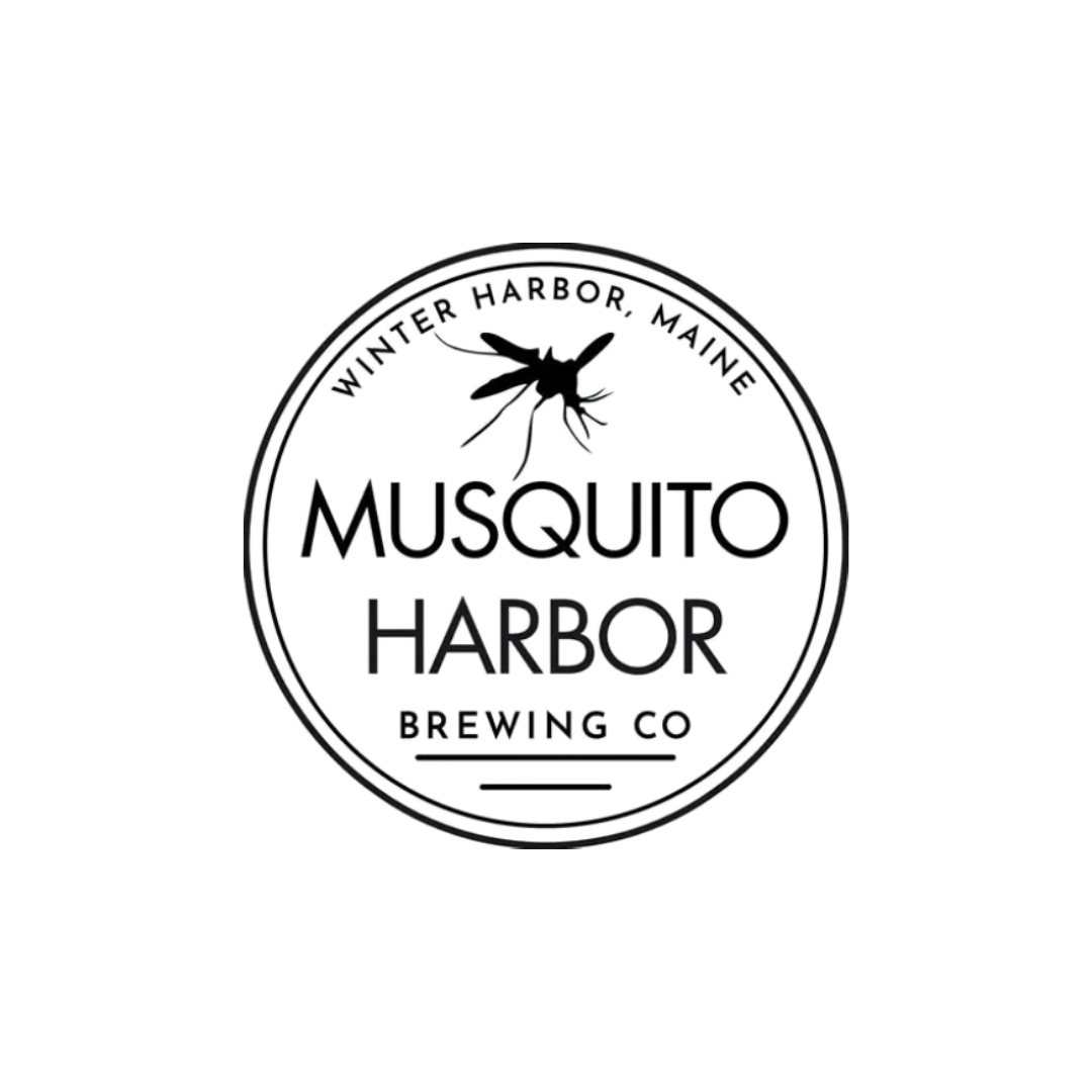 Logo for Musquito Harbor Brewing Co. featuring a circular design with the text 'Winter Harbor Maine' and a stylized mosquito at the top.