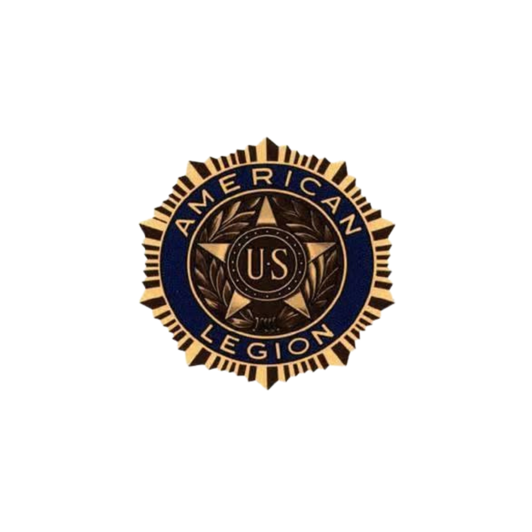 Badge of the American Legion with a star and laurel design, and the words  American Legion