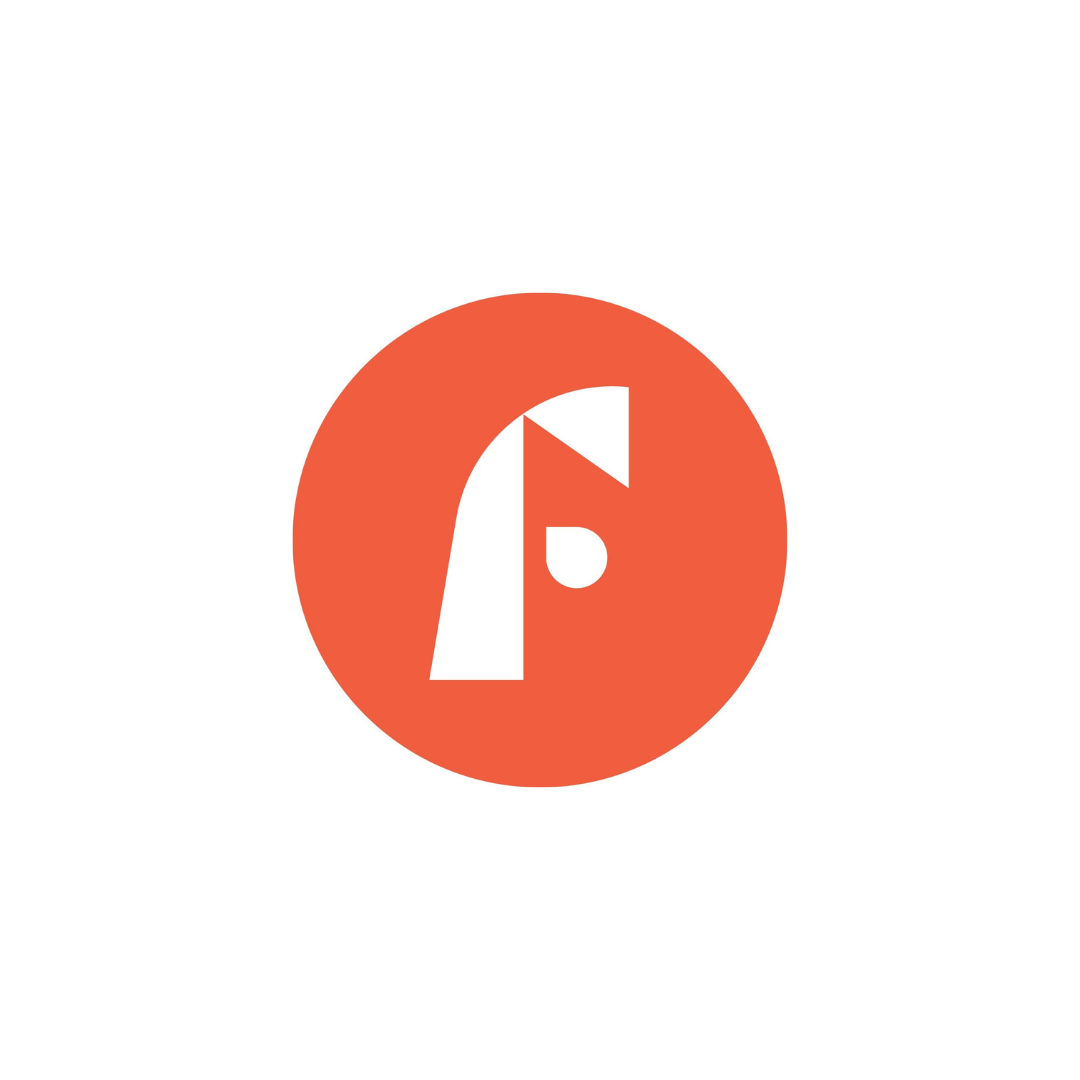 Red circular logo with a stylized "f" in the middle.