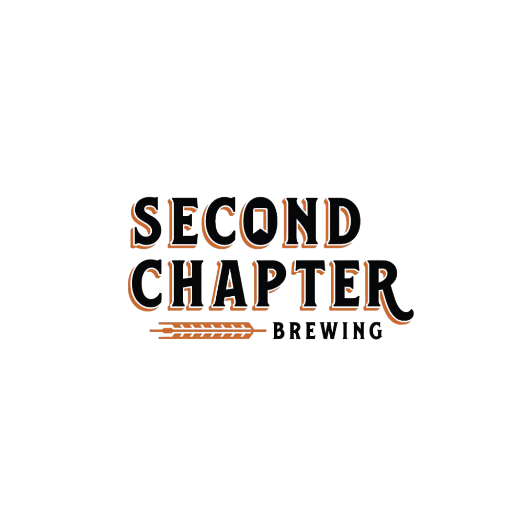 Logo for Second Chapter Brewing with stylized text and wheat elements.