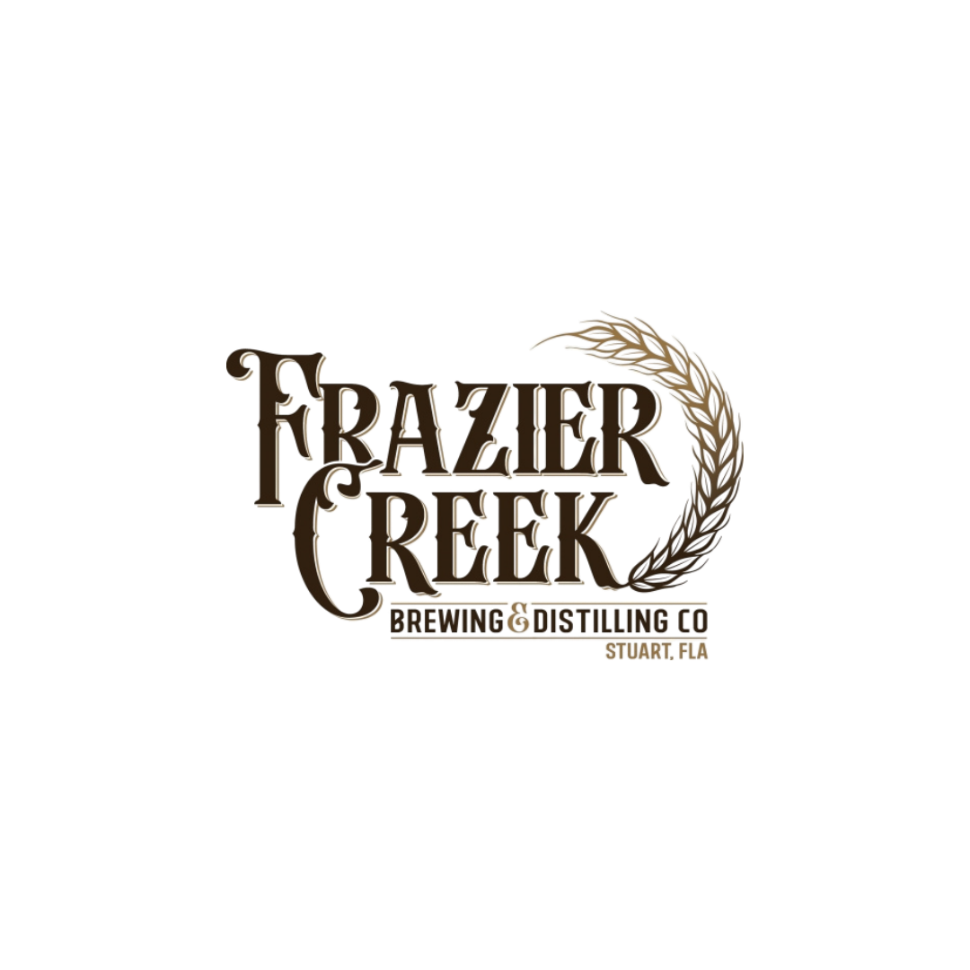 Logo for Frazier Creek Brewing & Distilling Co., featuring a stylized barley or wheat stalk wrapping around the company name.