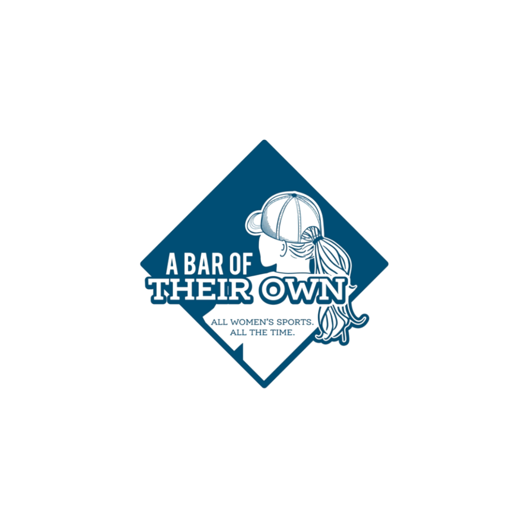 Logo for 'A Bar of Their Own', featuring a girl with a ponytail wearing a baseball cap, with the tagline 'All Women's Sports. All the Time.'