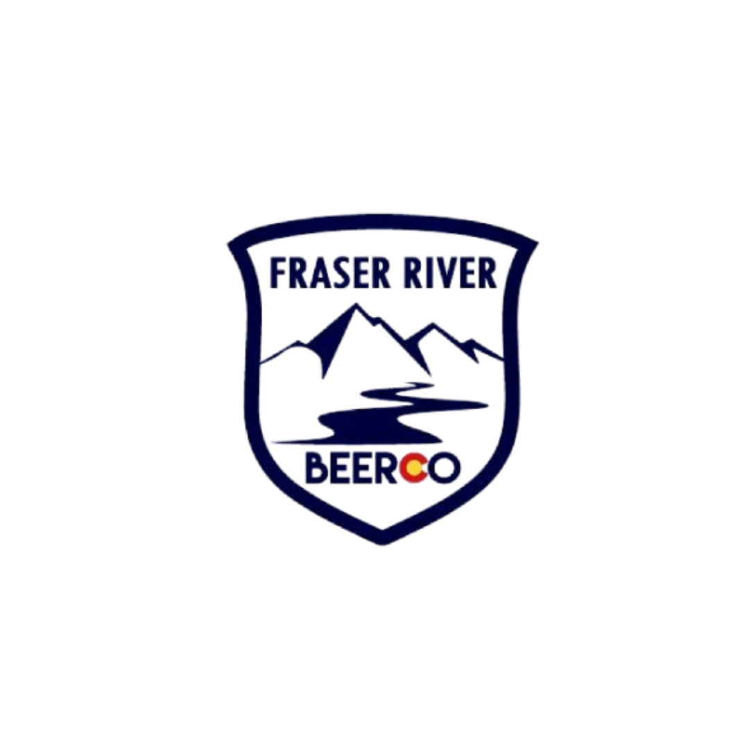 Logo of Fraser River Beer Co. featuring mountains and a river.