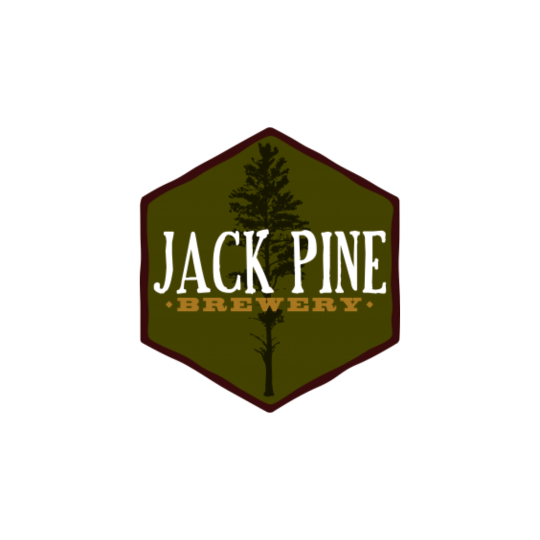 Logo of Jackpine Brewery featuring a tree silhouette inside a pentagon shape with green and brown colors.