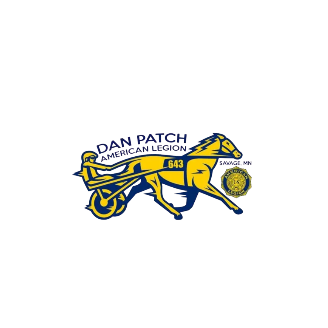 Emblem of the American Legion featuring an illustration of a yellow horse pulling a chariot with a rider, with 'Dan Patch 643' and 'American Legion' text.