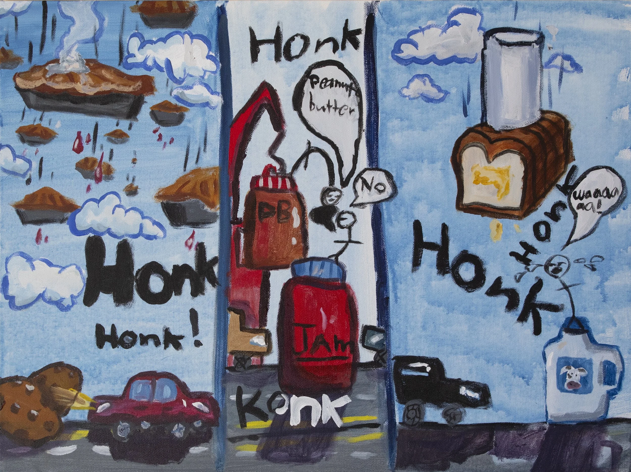 Traffic Jam, acrylic on canvas, dimensions, 2024.