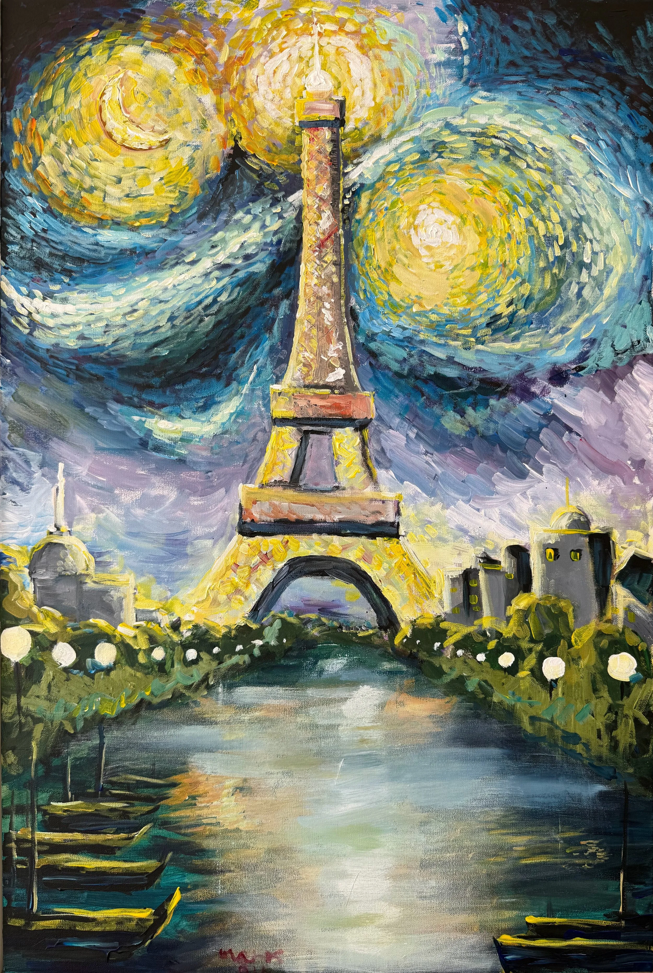 Starry Paris, Acrylic on Canvas, 24''x36'', 2025