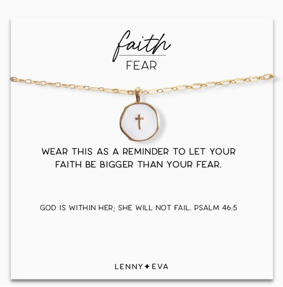 Faith Over Fear White Enamel Cross Necklace by Lenny & Eva