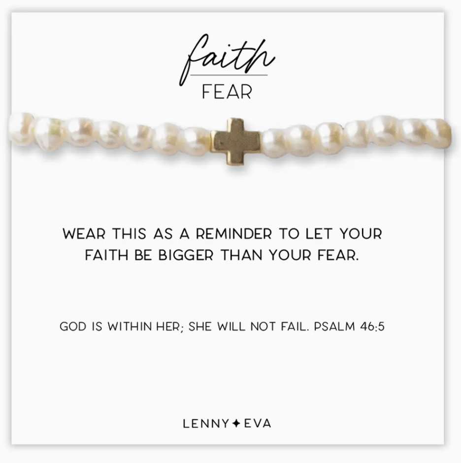 Faith Over Fear Freshwater Pearl and Cross Bracelet by Lenny & Eva