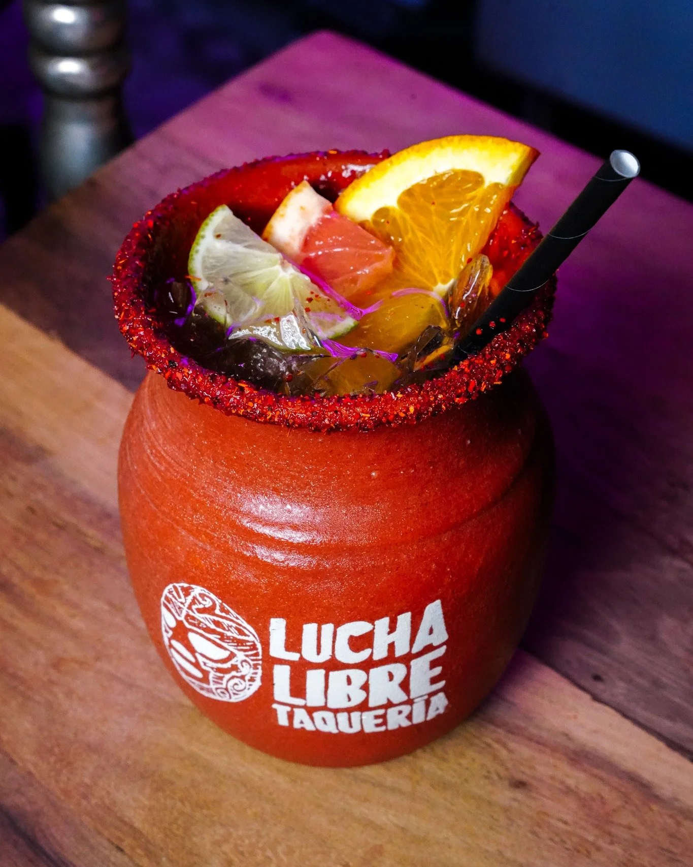 Served in a cantarito de barro &mdash; because the clay is part of the flavor. 🏺🍊
This is the cantarito tradition done right: a chili-salt rim, fresh citrus, ice, and that signature kick, all in a hand-thrown clay cup that keeps it cold and adds an