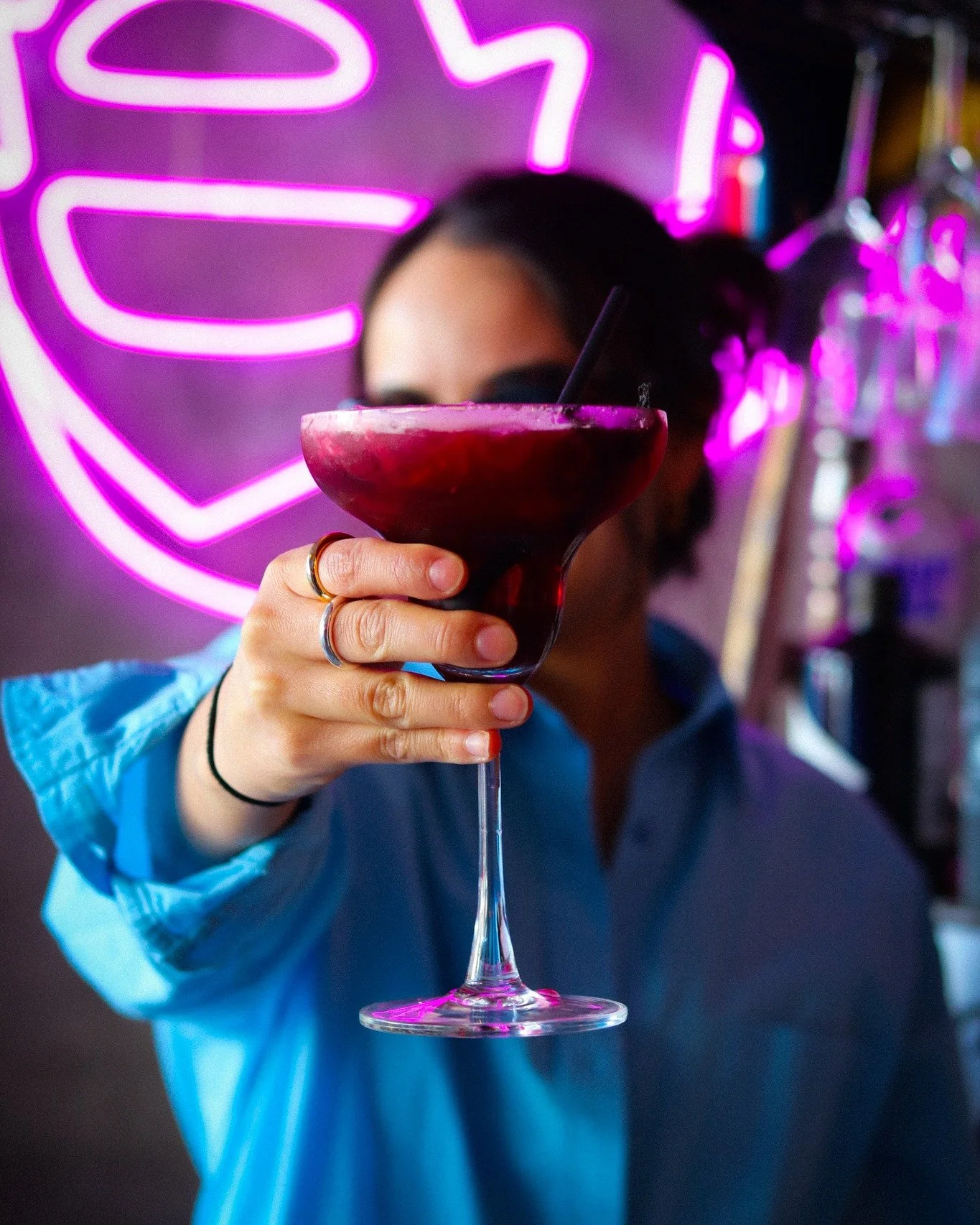 Held up against the magenta glow, this one feels like La Parka in a glass &mdash; skull vodka, black currant liqueur, blackberry pur&eacute;e, condensed milk foam. Named after the legendary luchador whose skeleton mask became one of the most recogniz