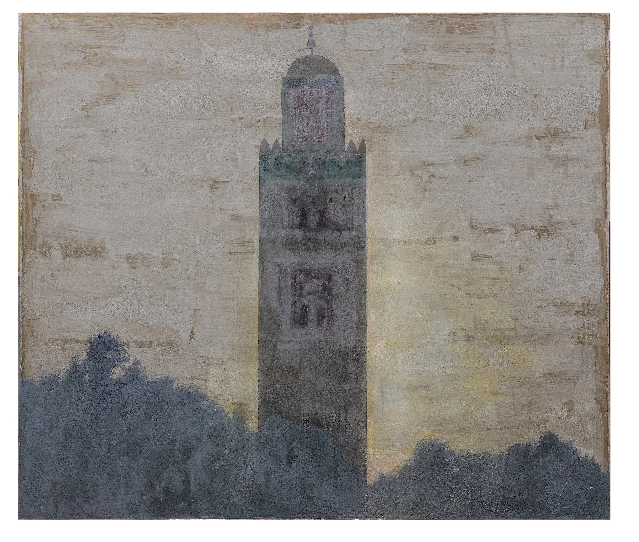 Koutoubia, 2026; tecnica mista su tela; cm 130 x 150