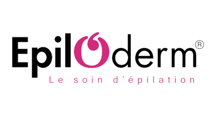 Logo de la marque Epiloderm avec le slogan 'Le soin d'épilation' en dessous.