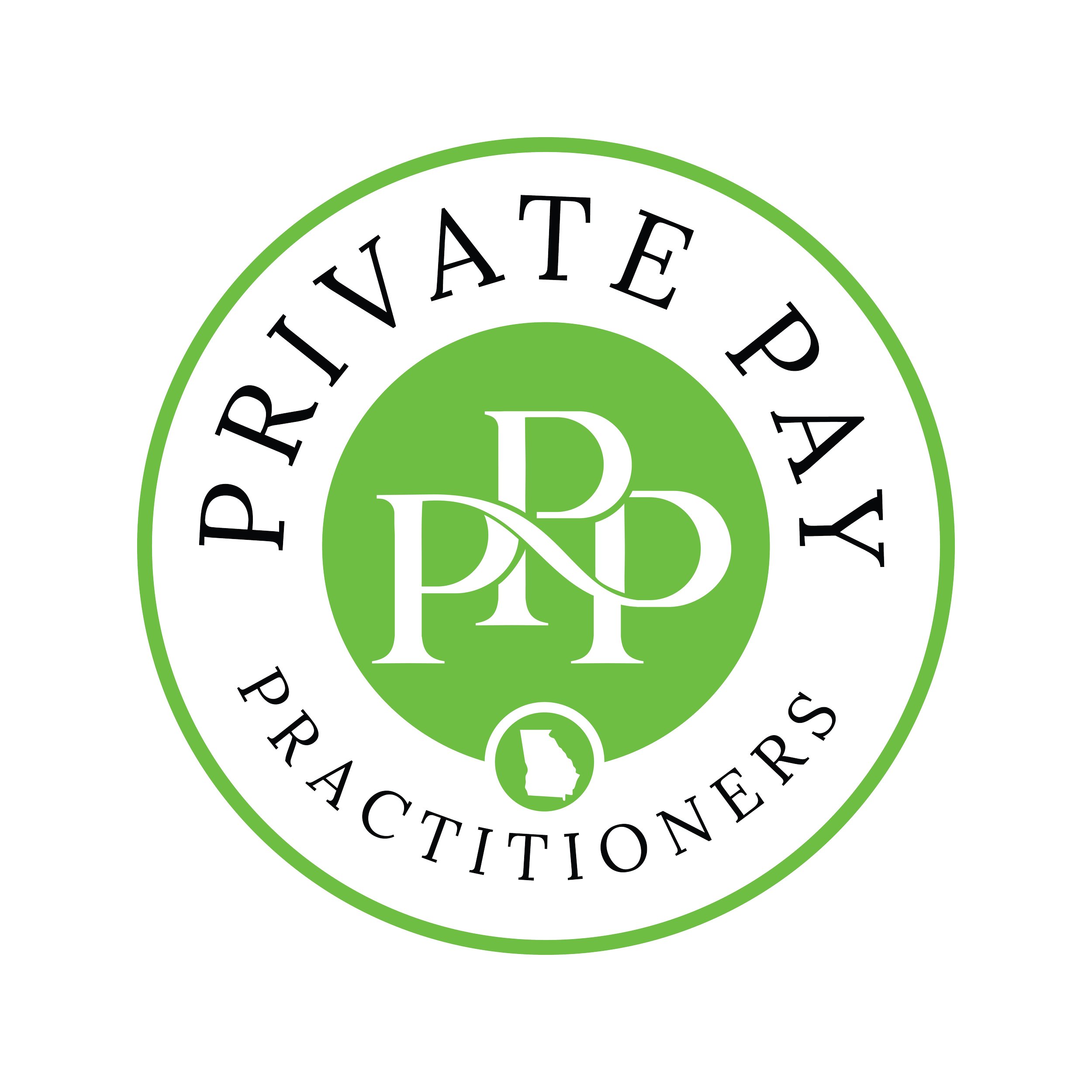 Close-up of a circular logo for "Private Pay Practitioners of Georgia"