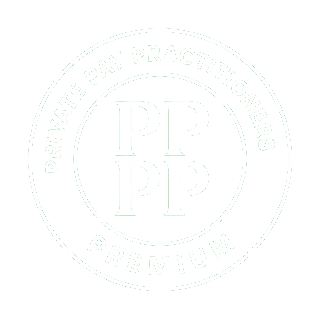 A black and white circular logo with the text 'Privacy Pay Practitioners Premium' and four large 'PP' initials in the center.