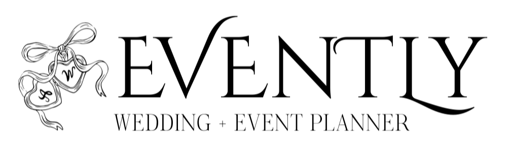 Logo for Evently wedding and event planner in Louisville KY with illustration of decorated heart locket