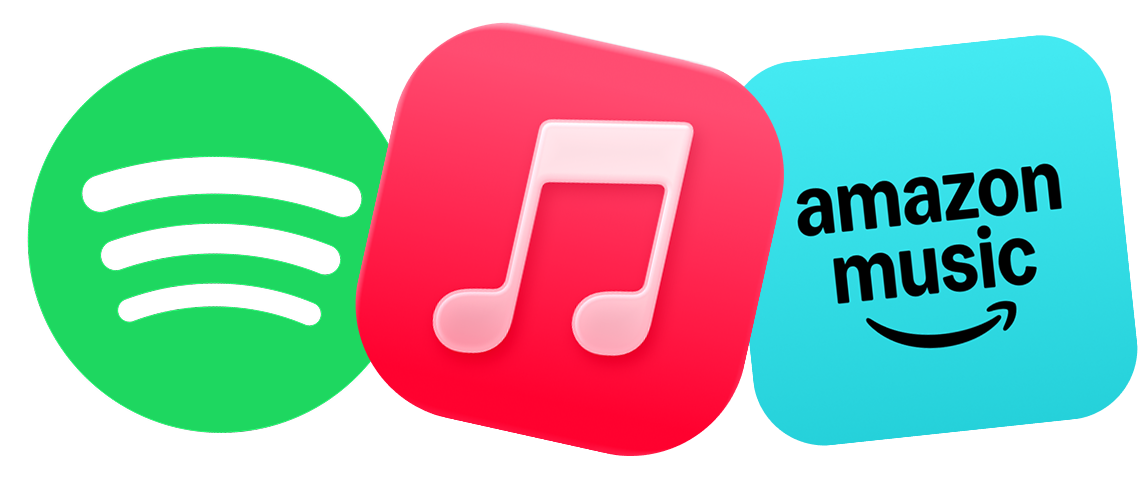Spotify, Apple Music, and Amazon Music icons