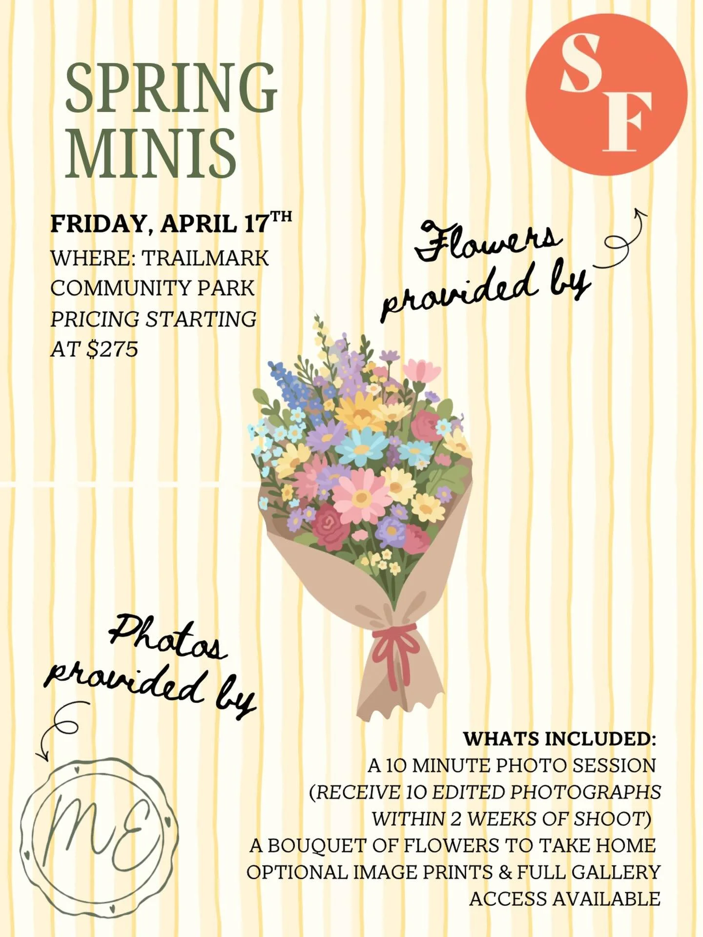 SPRING MINIS ARE HERE!! 🌸💐🌺🌻🌼
.
These sessions are perfect for families, couples, maternity, or just capturing a little seasonal magic.
.
Each mini session includes:
&bull; A 10-minute photo session by @makaylaearlphotography 
&bull; A beautiful