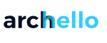 Logotipo com a palavra 'arch' em preto e 'hello' em azul claro.