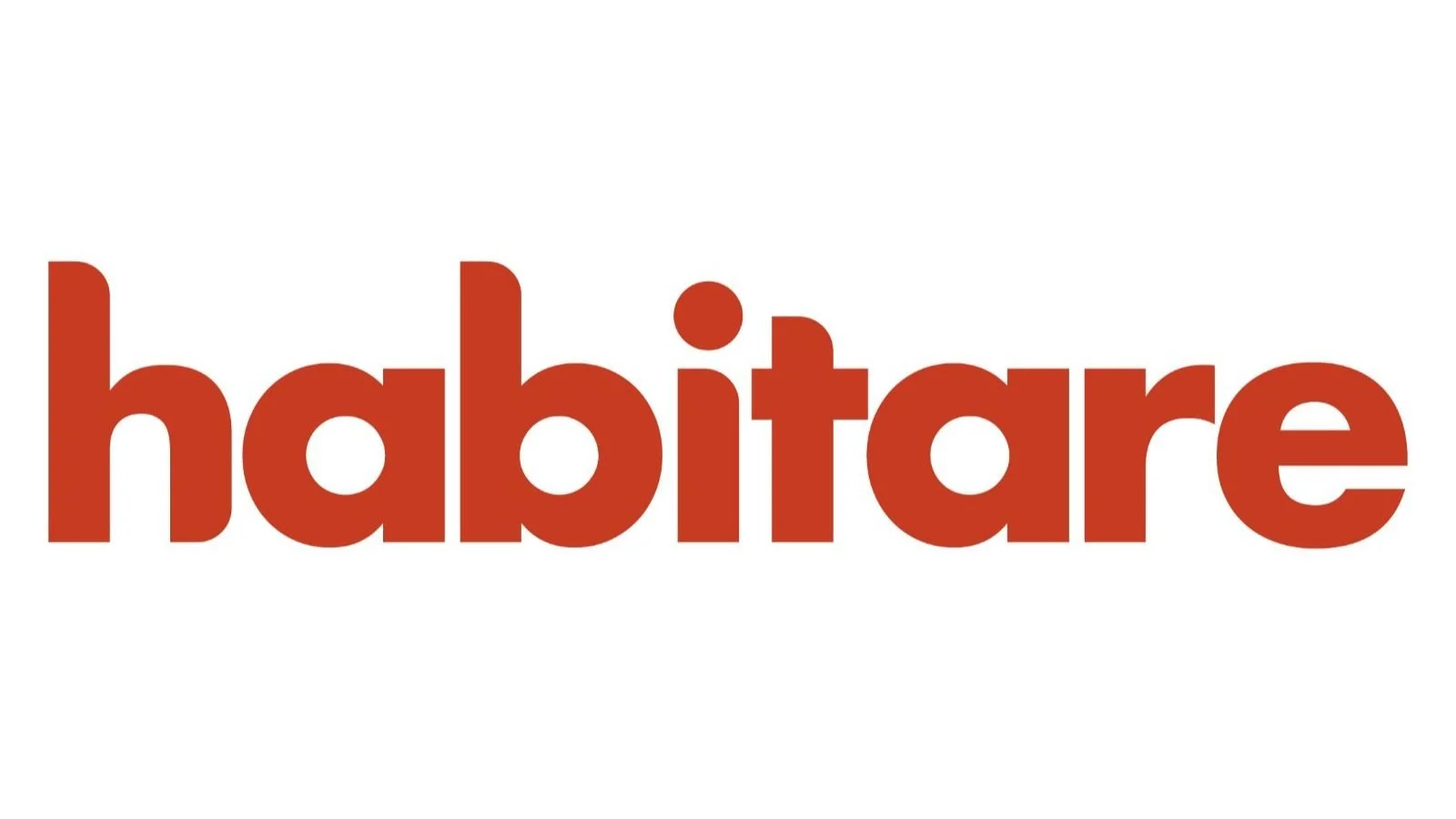Palavra 'habitar' em letras grandes e vermelhas sobre fundo branco.