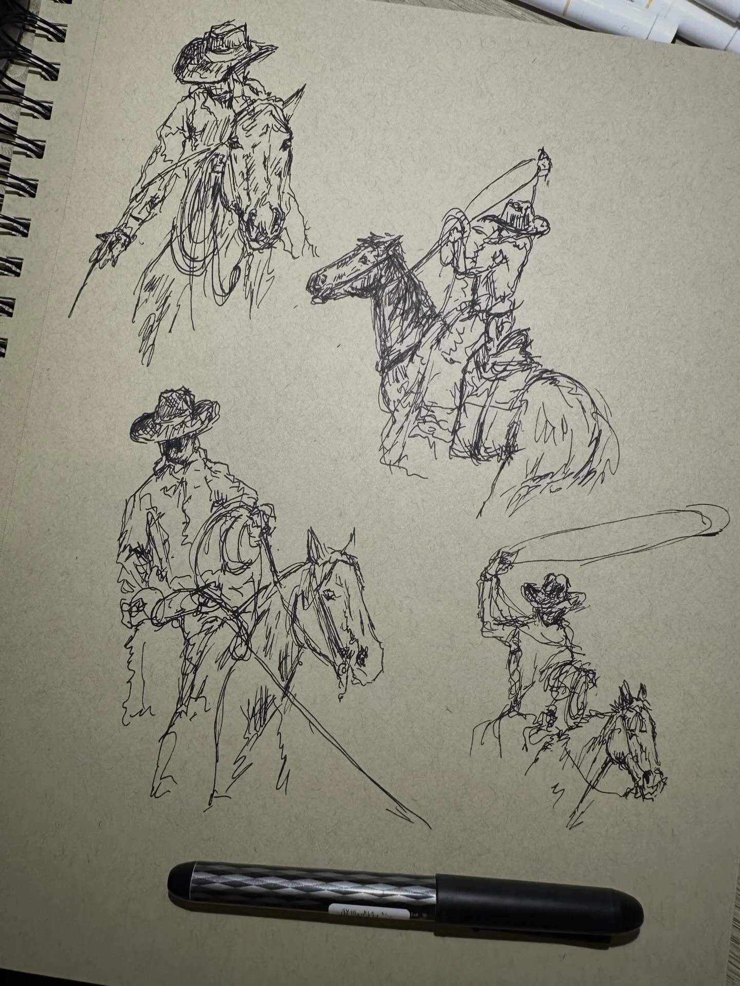 20 minute sketchbook spread. Based off some photos I took at a branding. 
.
.
. #cowboy #westernart #wyoming #westernstyle