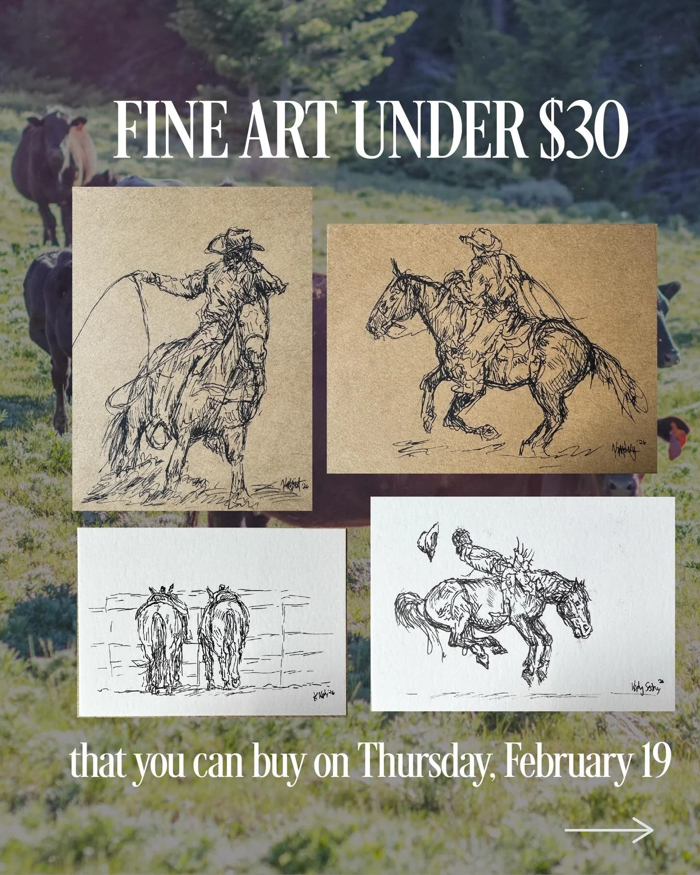The Quick Draw collection goes live this Thursday and I will be scribbling out even more pieces until then! Get yourself a one-of-a-kind original piece of art without breaking the bank 💕 
.
.
. #artist #originalart #equineart #westernart #yellowston