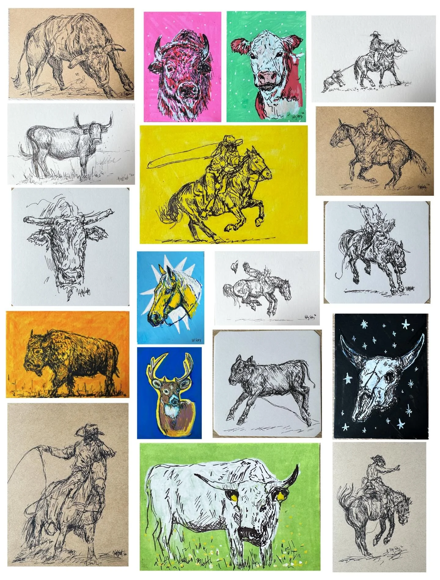 Quick draw mini collection is now live! Quite a few of these pieces are already spoken for so take a looksie if you see anything you&rsquo;re interested in :) 
.
.
. #westernart #sketchbook #artist #cowboy