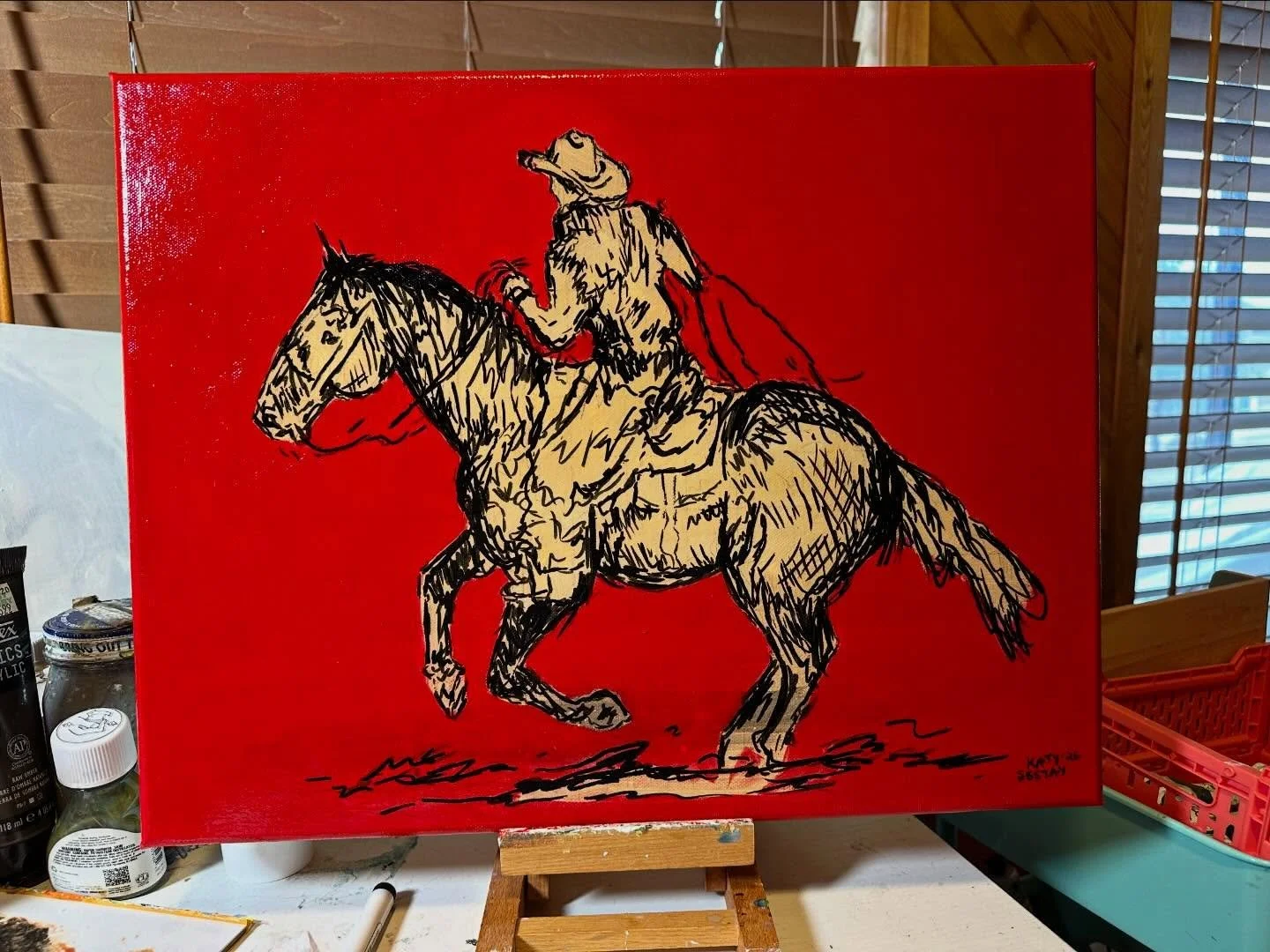 Red Sky Night, Cowboy&rsquo;s Delight. Acrylic on canvas. For sale :) 
.
. 
.
. #westernart #painting #cowboy #yellowstone #westernstyle
